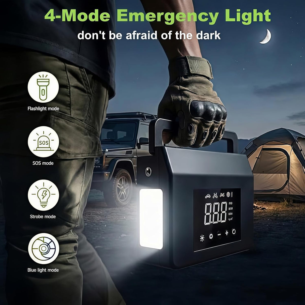 Portable Car Battery Jump Starter with Air Compressor, 4-in-1 Jump Box