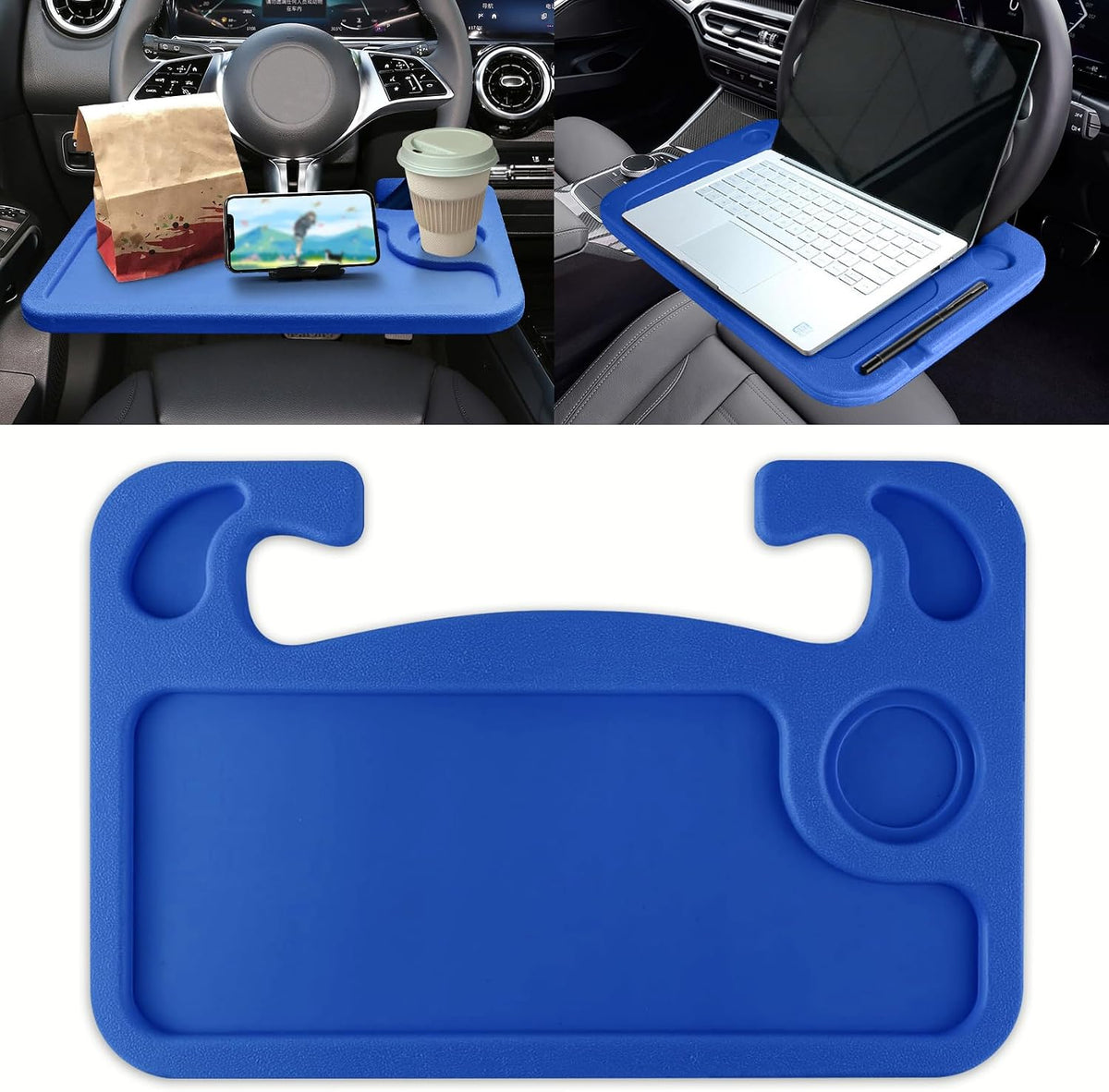 Car Steering Wheel Desk, Steering Wheel Tray, Computer Office Car Table Tray, Travel Car Accessories Multipurpose Auto Travel Table with Food Hook and Eating Tray for Most Vehicles (Pink)