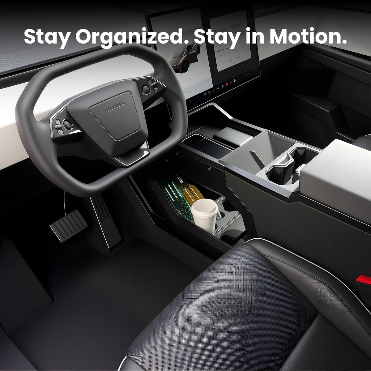 Lower Center Console Organizer for Cyber Truck 2023 2024 2025 2026, Custom Fit Double-Layer Floor Storage Tray Insert, Cyber Truck Accessories Interior Storage Box (Interior Black)