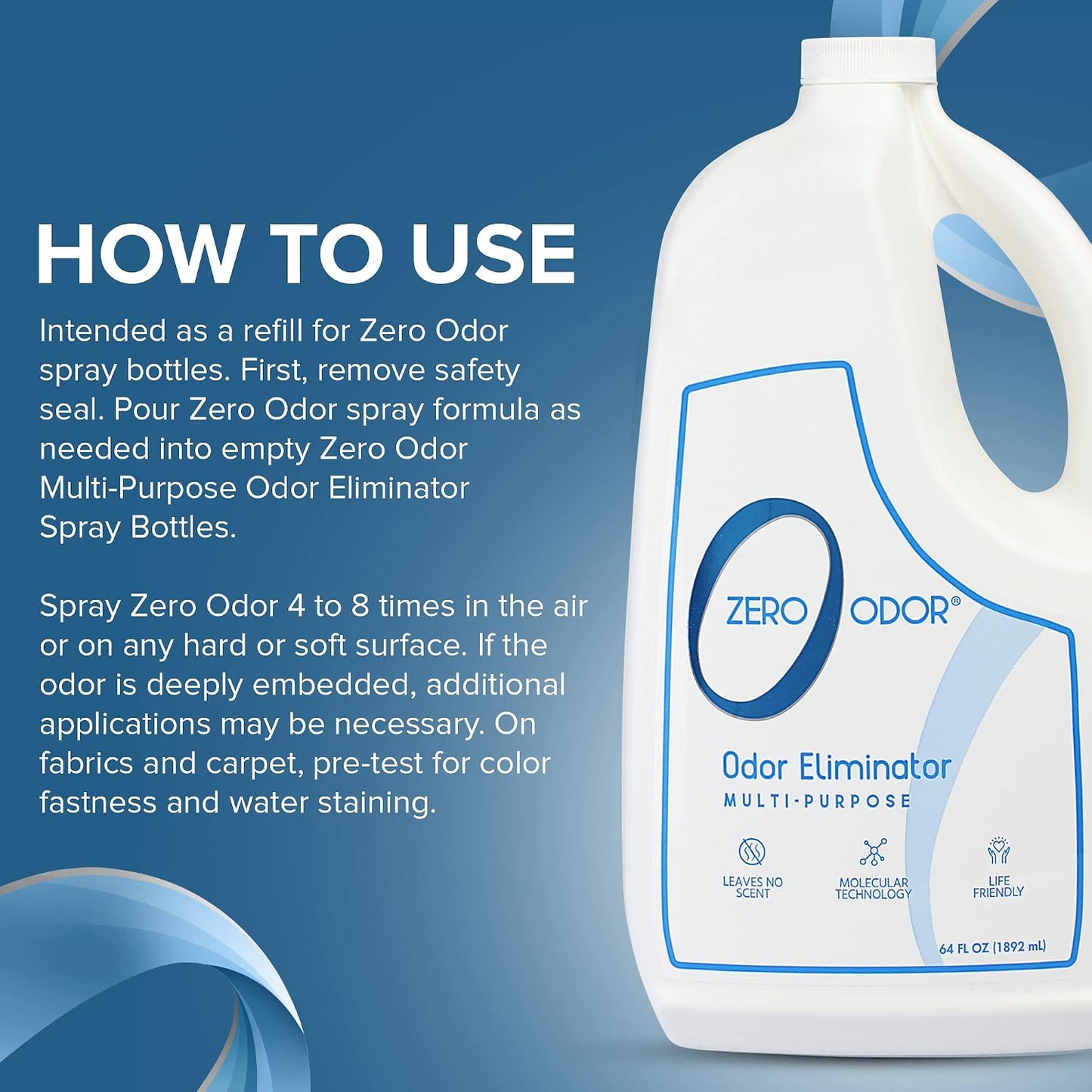 Zero Odor Multi-Purpose Odor Eliminator, Air and Surface Odor Remover for Home, Bathroom, Kitchen, and Closet, Refill, 64 oz, 2-Pack
