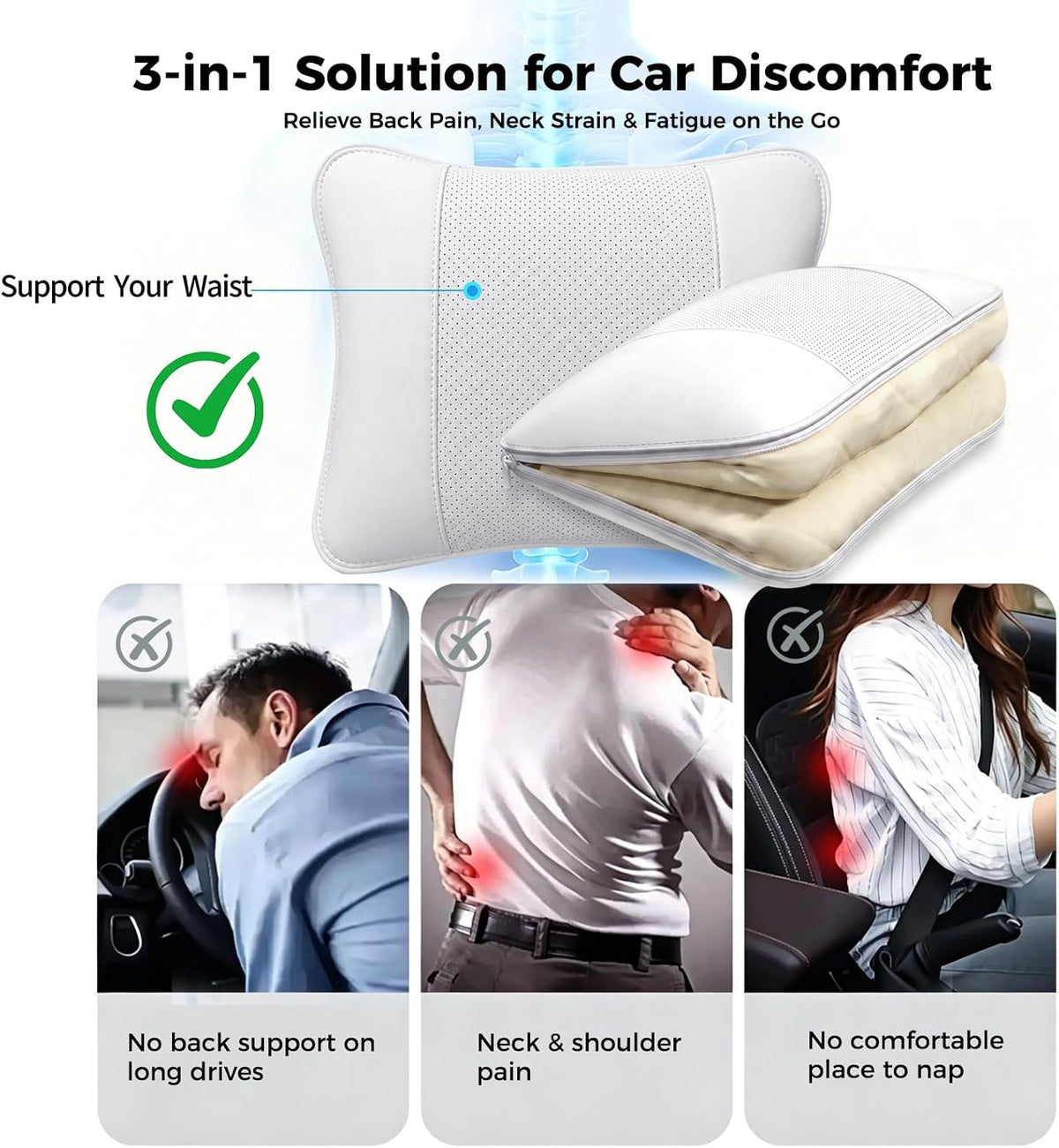 3 in 1 Lumbar Support Pillow Hugging Pillow with Blanket for Tesla