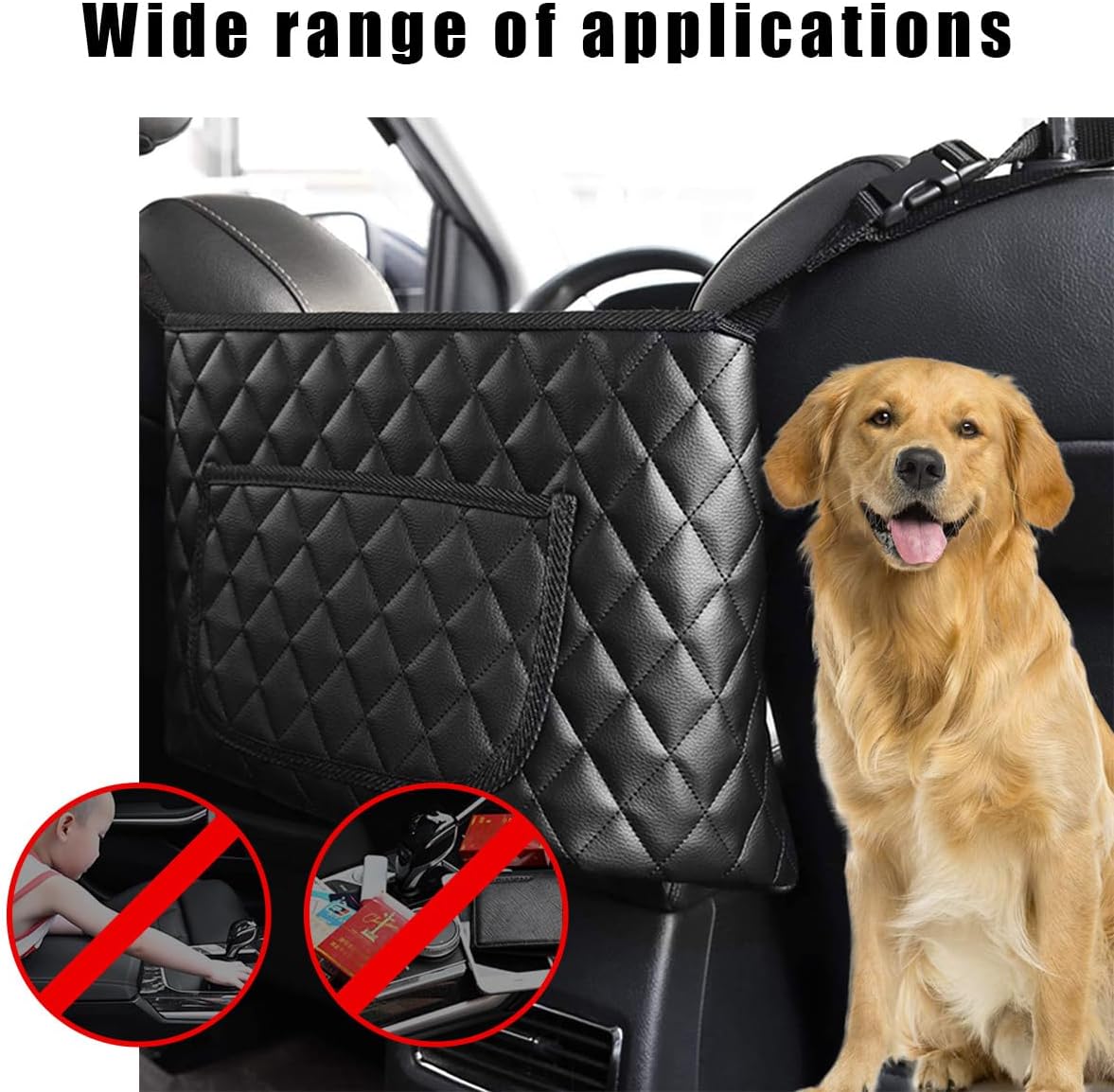 Car Handbag Holder Between Seats, Leather Large Capacity Front Seat Handbag Storage Organizer, Automotive Interior Storage Pocket for Cell Phone Document, Car Accessories
