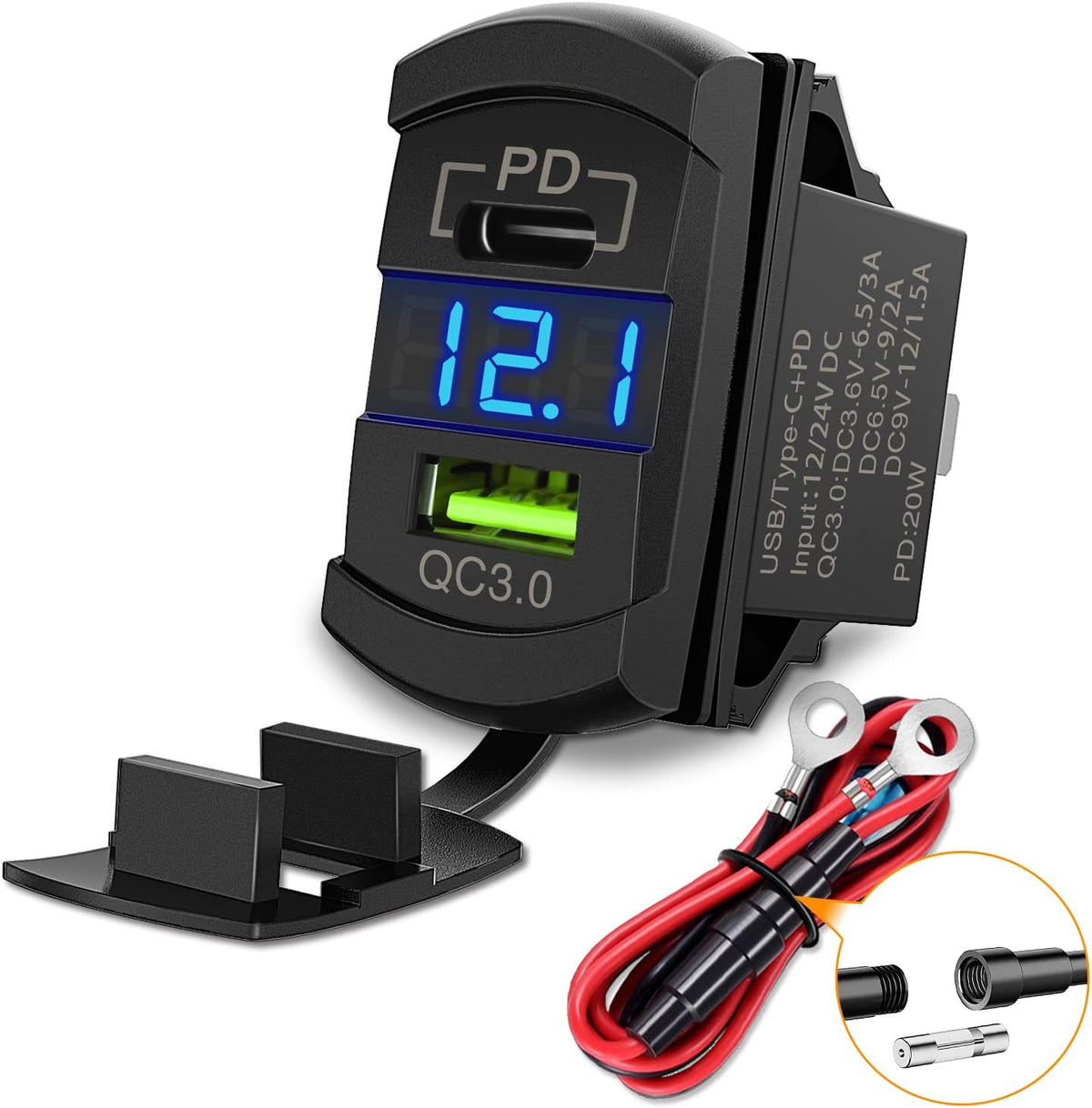 Nilight Rocker Switch Style PD Type C and USB Outlet LED Voltmeter