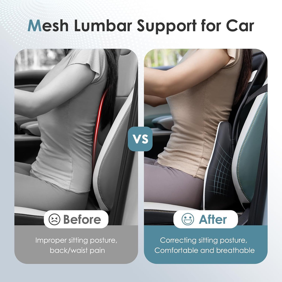 FLORICH Memory Foam Double Layer Breathable Mesh Lumbar Support Ergonomic Leather Lumbar Support Pillow with 3D Mesh Back Support and Adjustable Strap for CarSeat & Office Chair(Leather Black)