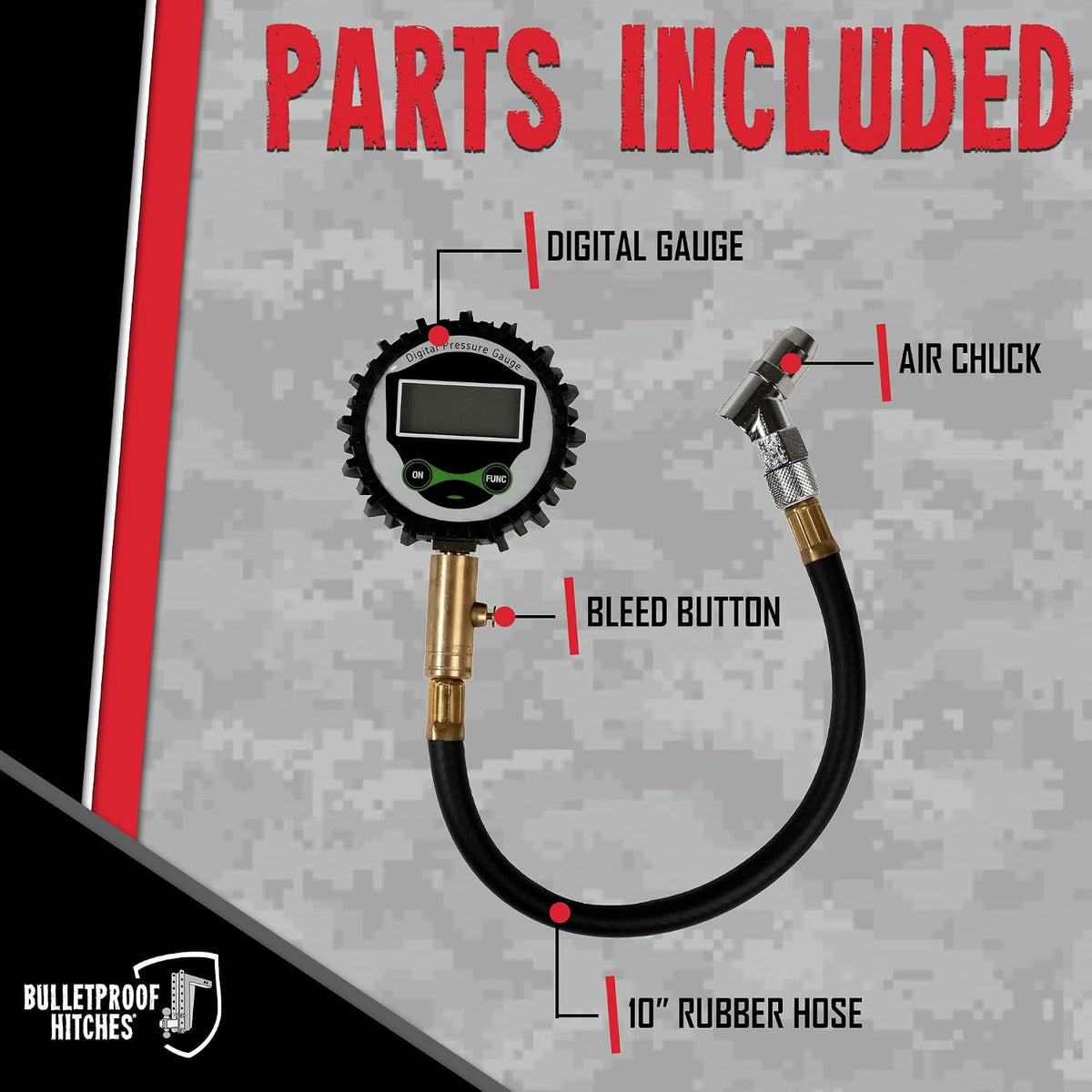 Bulletproof Digital Tire Pressure Gauge 0-200 PSI, Heavy Duty with Reinforced Rubber Hose, LCD Display, Bleed Valve | AAA Batteries Included - for Trucks, RVs, ATVs, Trailers and More