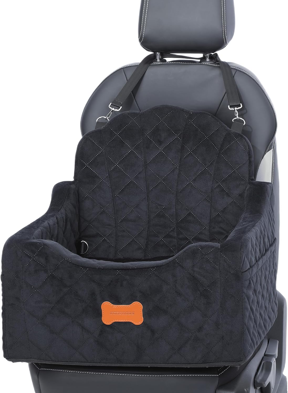 Dog Car Seat for Small Dogs Under 30lbs, Detachable Washable Pet Booster Seat with Safety Belt & Storage Pockets, Travel Car Bed, Black/Grey