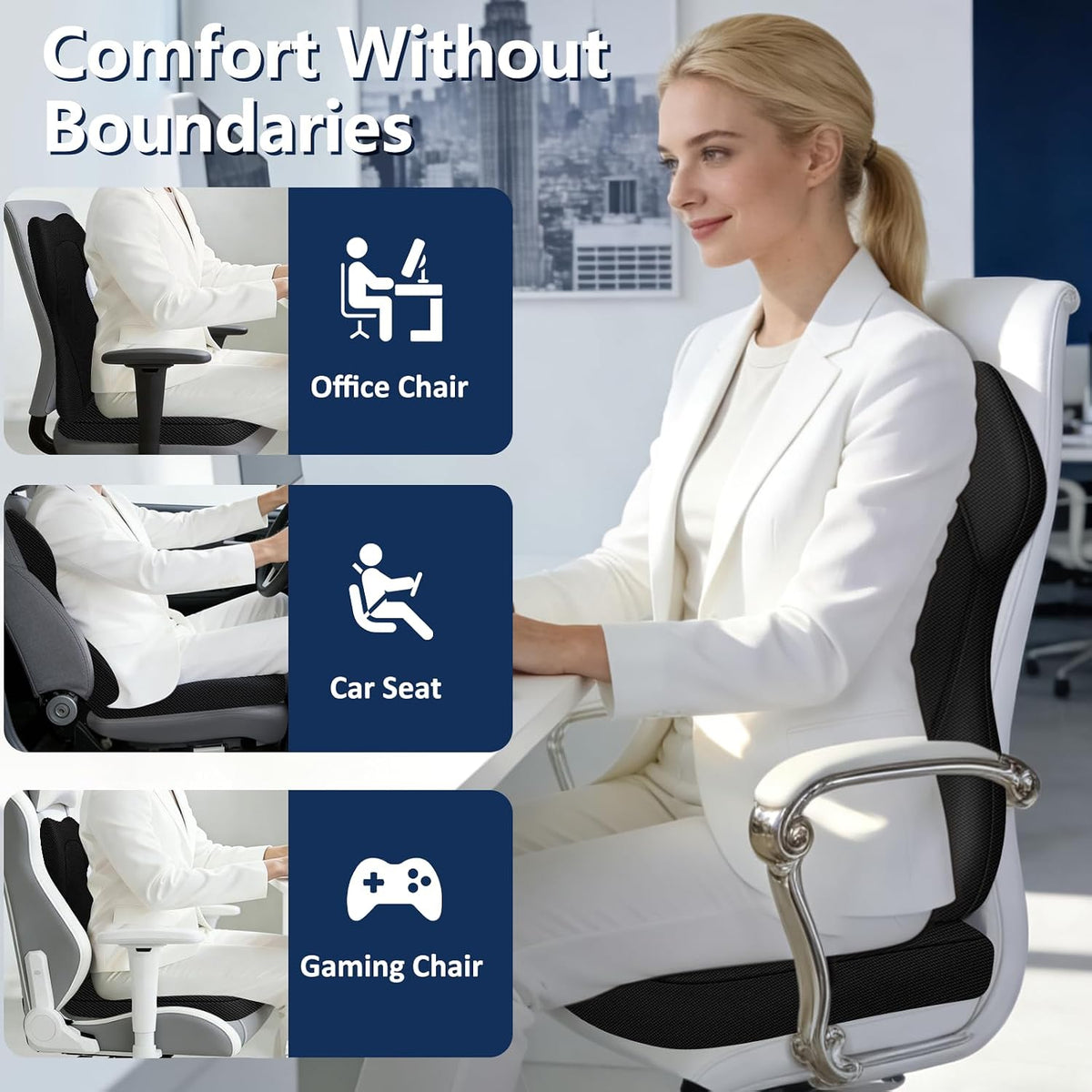 Seat Cushion,Lumbar Support Pillow for Office Chair,Ergonomic Memory Foam Back Support Pillow, High Density Foam Chair Cushion for Sciatica Pain Relief Coccyx Pad for Chair,Car,Desk,Black