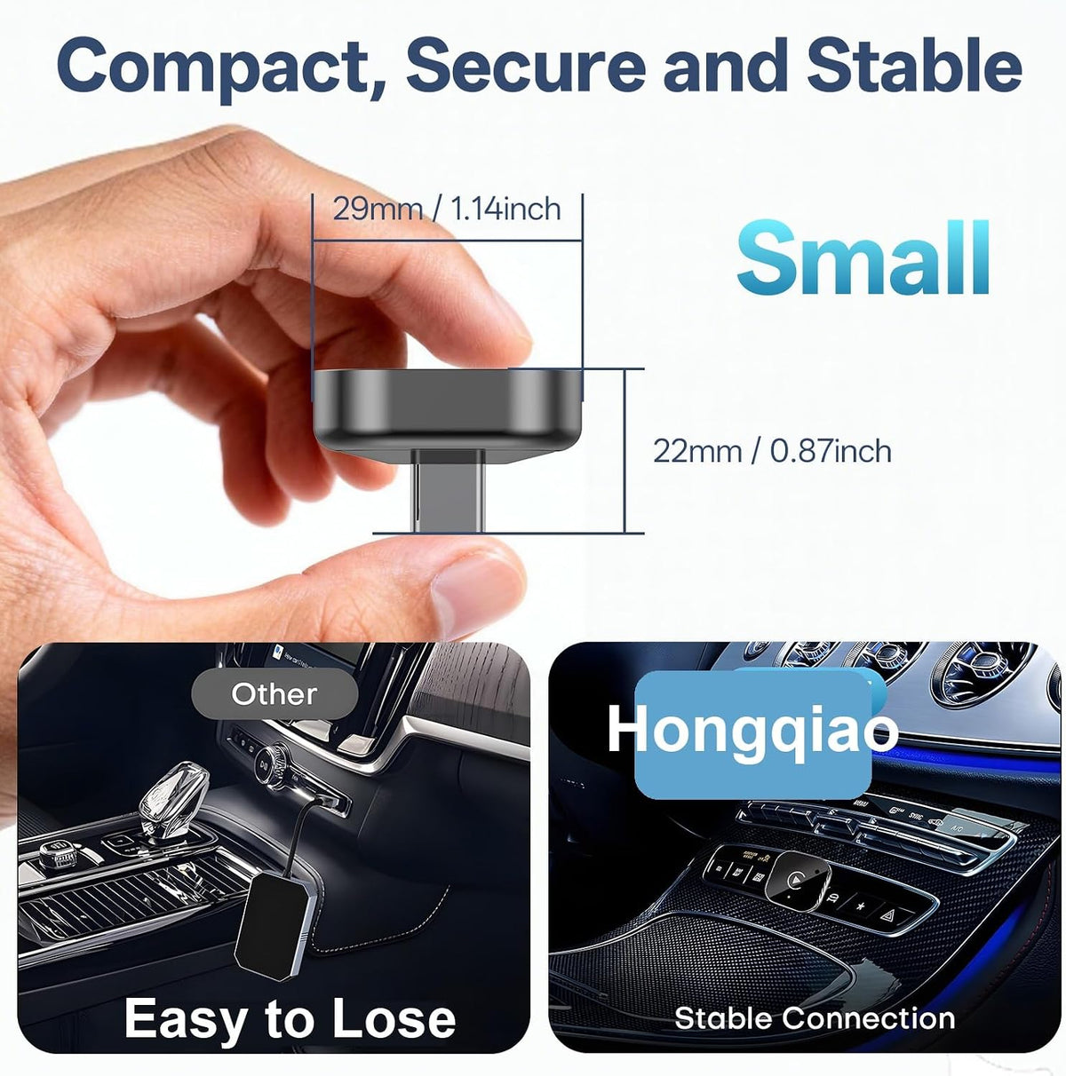 Wireless CarPlay Adapter, Mini USB-C Dongle with 5GHz WiFi, Converts Wired to Wireless CarPlay & Android Auto, Plug & Play, Auto Reconnect, No Lag, for 2016+ Cars, USB-A Adapter Included