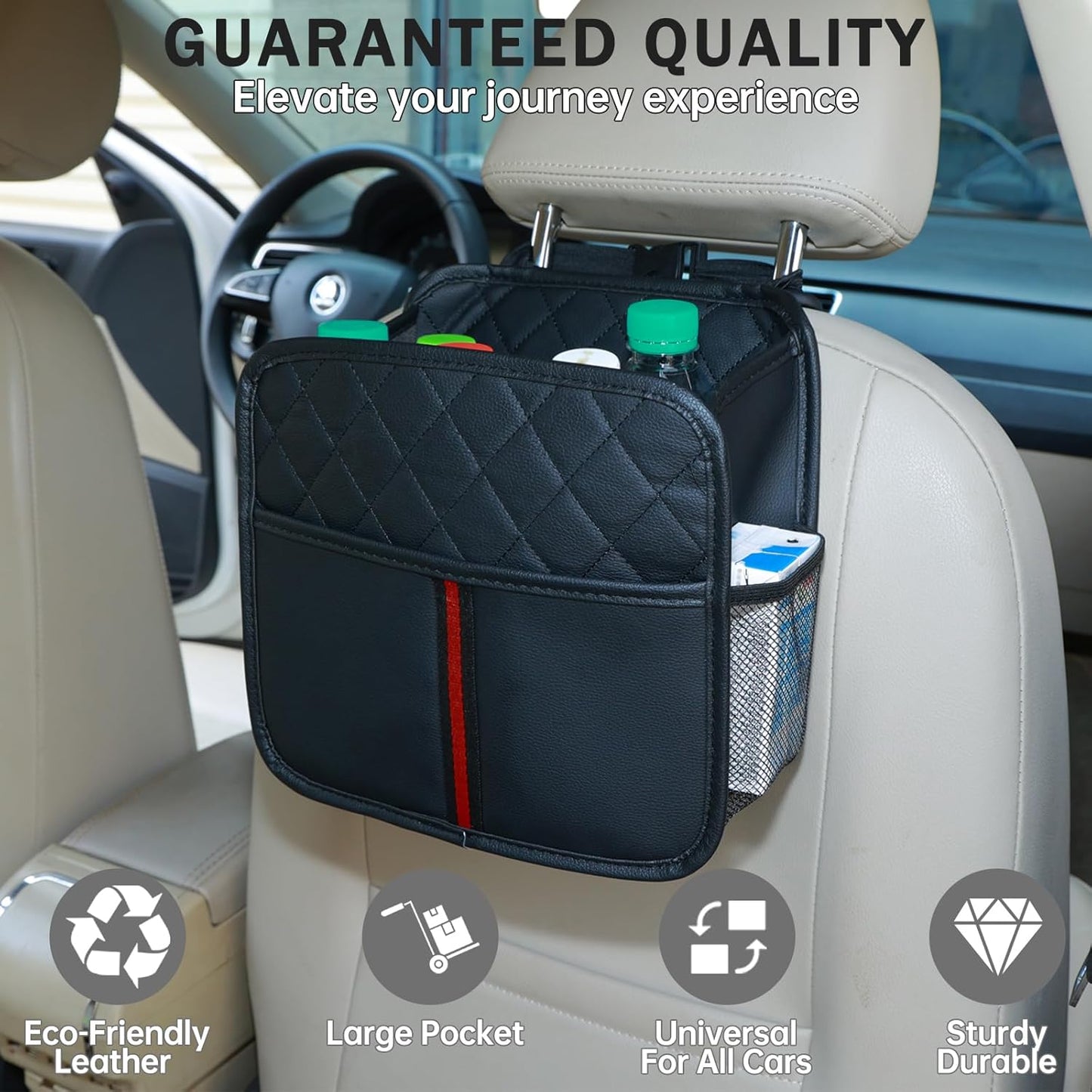 Car Seat Back Organizer, 1 Pack Multifunctional car organizers and storage with Cup Holders, Car Trash Can, Back of Seat Car Organizer for Kids & Adults, Universal for Most Cars, Black