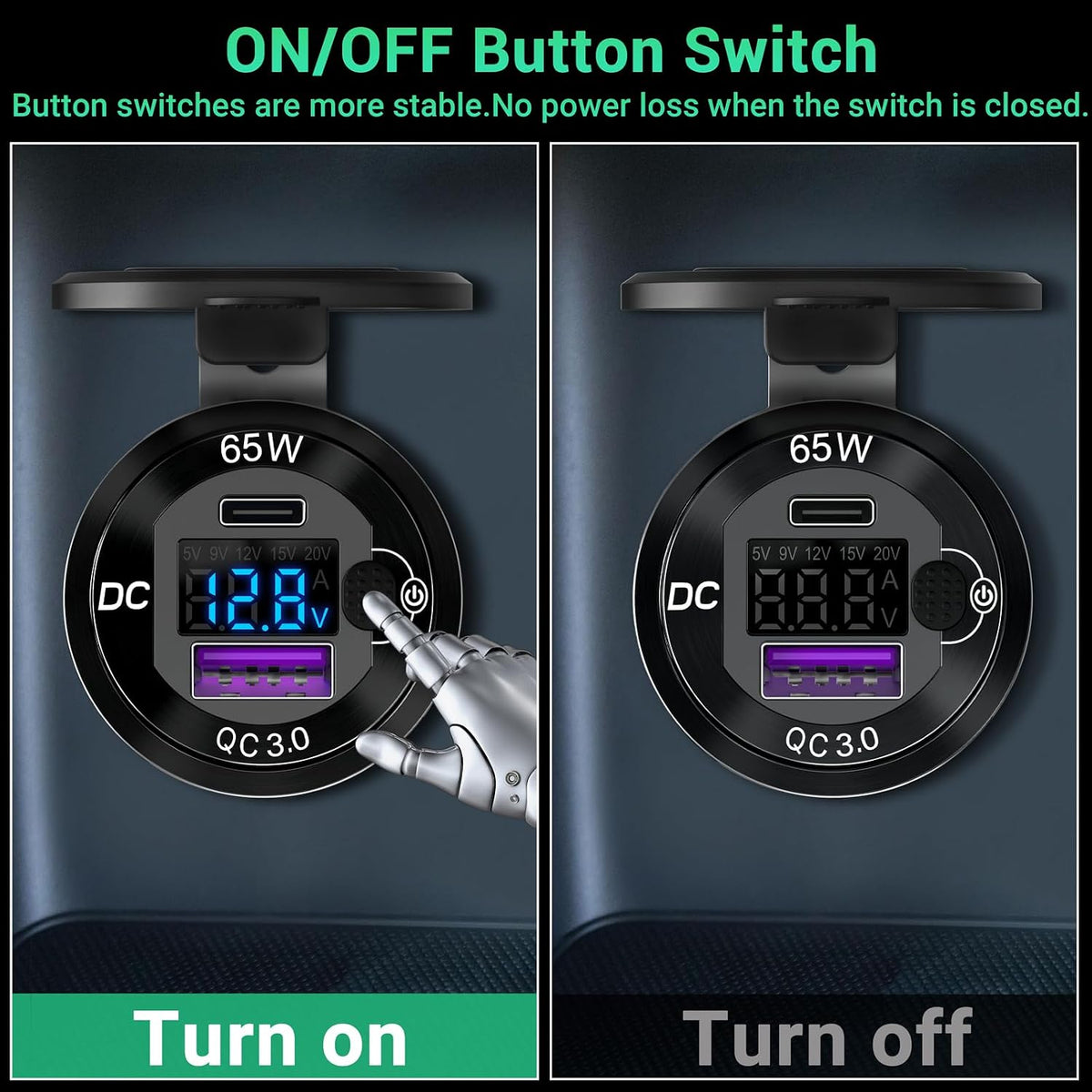 83W 12V USB Outlet, USB C Car Charger Socket with 65W PD3.0 & QC3.0