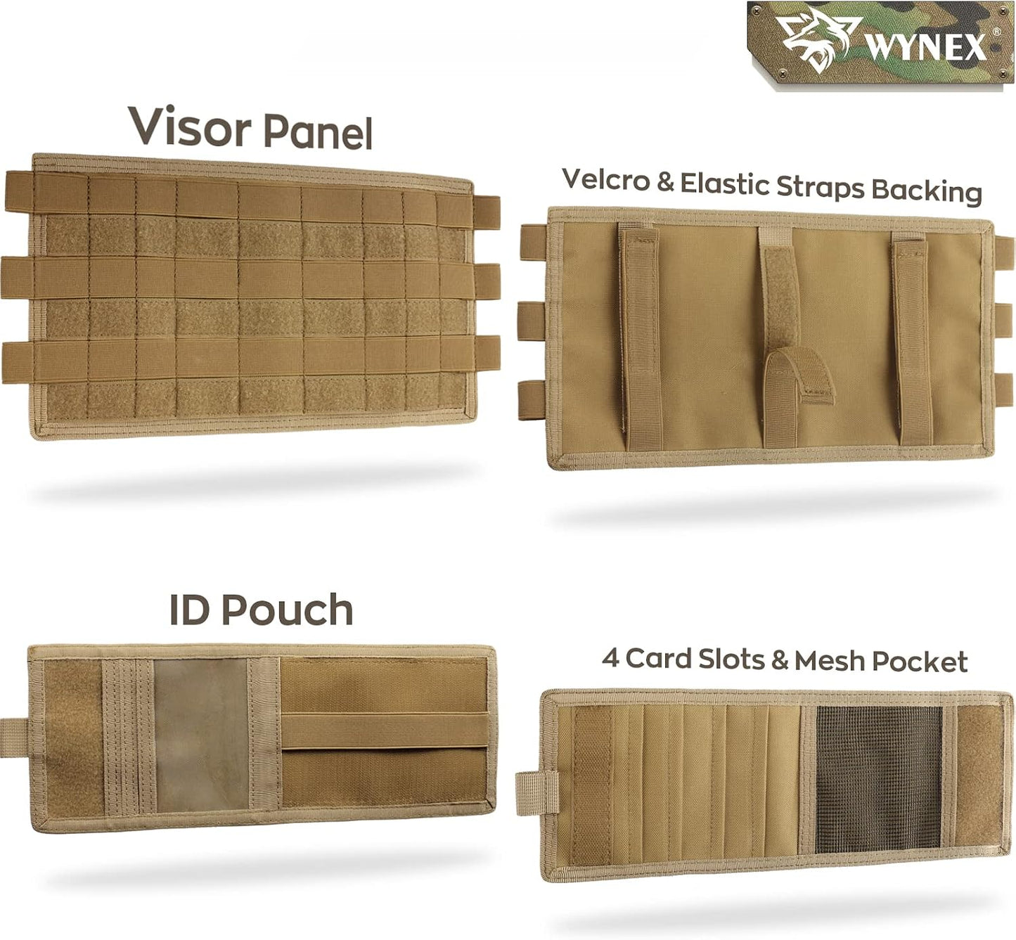 WYNEX Molle Car Visor Organizer Detachable Card Pouch, Fit Most Vehicles | M-13.5x7", Auto Sun Visor Storage Molle Panel, Elastic Webbing Slots, for Glasses &amp; Tactical Gear
