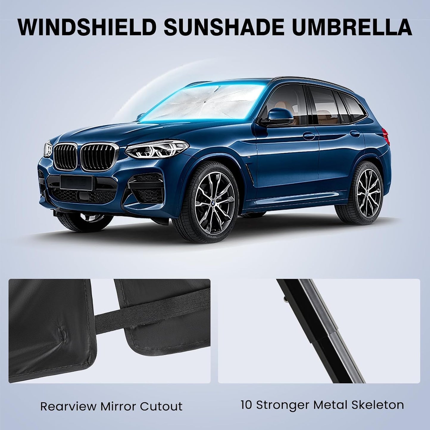 Windshield Sun Shade Umbrella - Car Sun Shade Windshield, Foldable Car Window Shades, Reflector Sunshade Offers Ultimate Sun Protection for Hatchback, Truck, SUV, MPV
