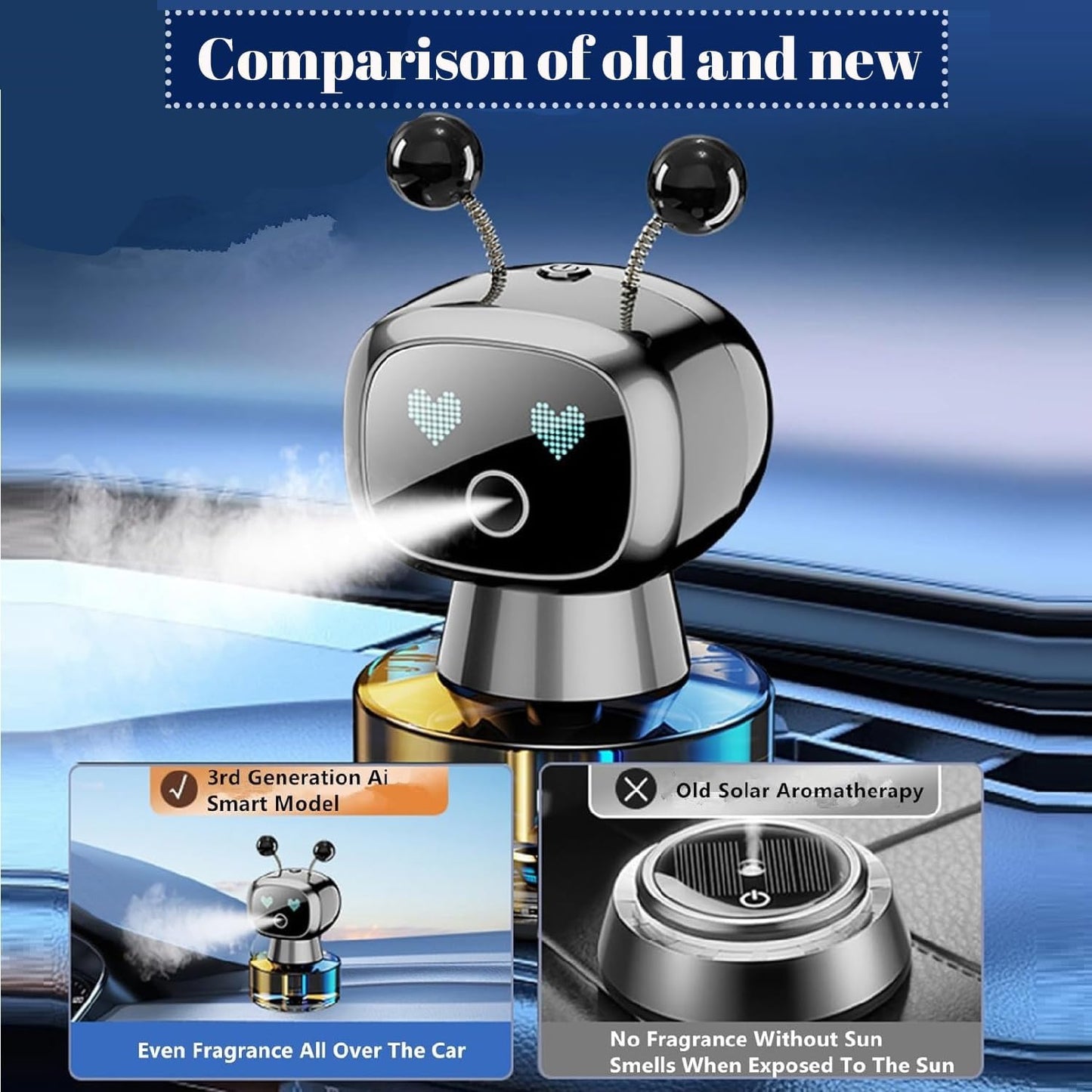 Robot Intelligent Aromatherapy Machine, Smart Cute Robot Car Air Freshener - Fine Spray/Fillable/Four-Gear Adjustment/Vibration Sensing/On-Off/Large Capacity Long-Lasting Fragrance/Black-V2(Cologne)