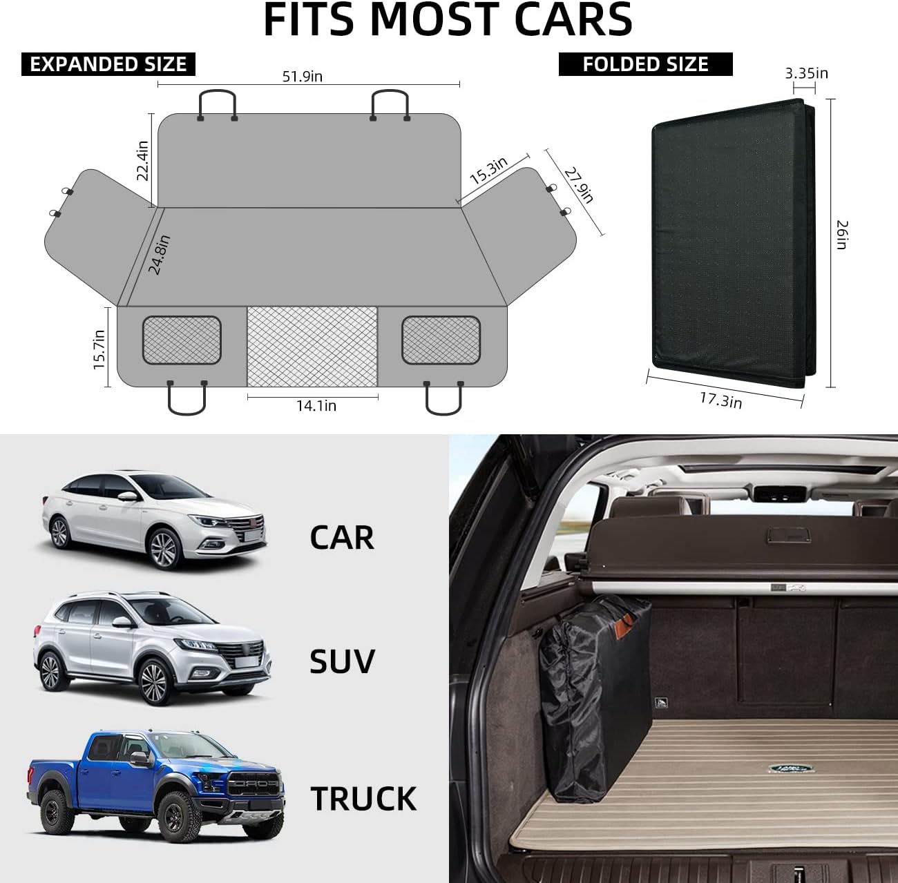 YJGF Back Seat Extender,Dog Seat Cover for Back Seat,Hard Bottom Car Seat Cover for Dogs,Dog Hammock for Car,Back Seat Pet Cover for Dogs(Black,for Car/SUV/Small Truck)