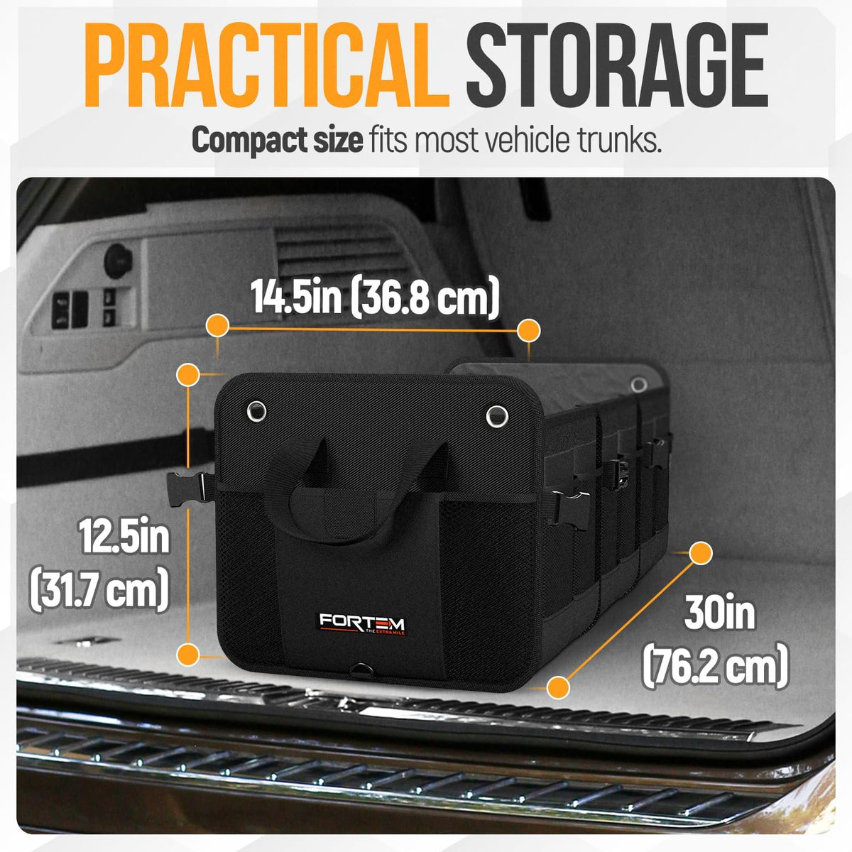 FORTEM Trunk Organizer For SUV Car Organizer and Storage, Multi-Compartment Storage Bag Car Accessories for Women Men, Perfect Christmas Gifts, 1680D Oxford, Non Slip Bottom, Straps, Soft Cover (90L)