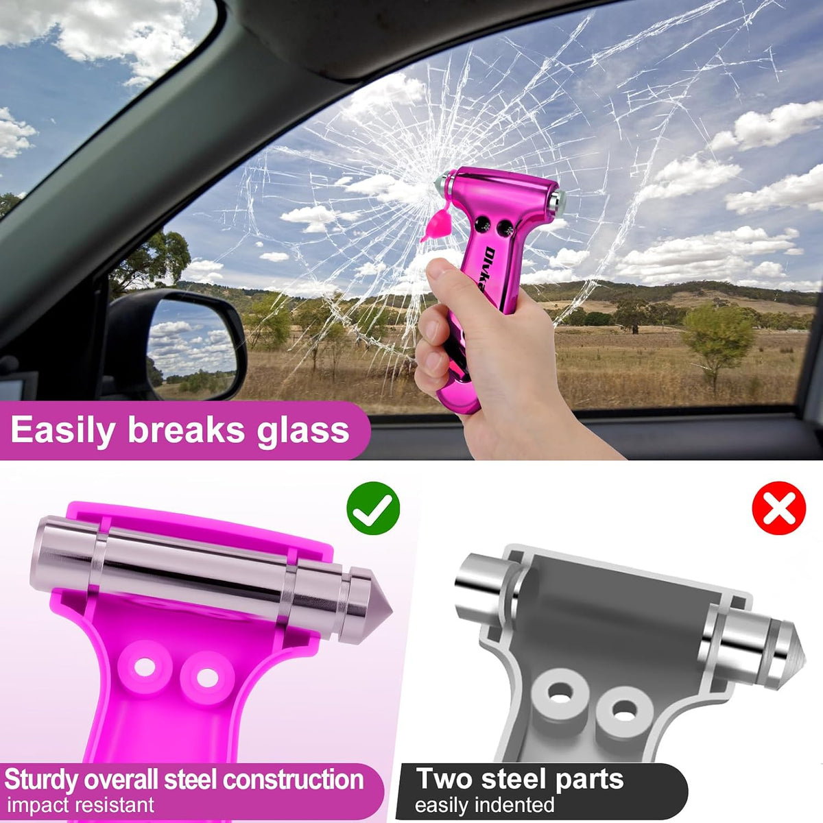 Window Breaker, Emergency Escape Hammer, 3-in-1 Window Breaker & Seat Belt Cutter, Window Glass Breaker, Car Safety Tool for Vehicle, Office, Home
