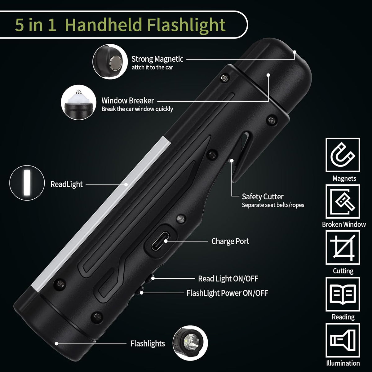 Window Breaker Seatbelt Cutter Car Escape Tool Glass Breaker Car Flashlight
