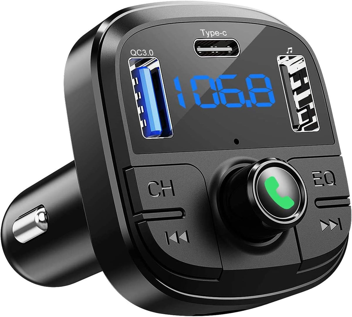 Bluetooth FM Transmitter for Car, BT 5.0 & QC3.0 Car Bluetooth Adapter with 5 EQ Mode, 3 Charging Ports Support USB Disk, TF Card Hands-Free Car Kits