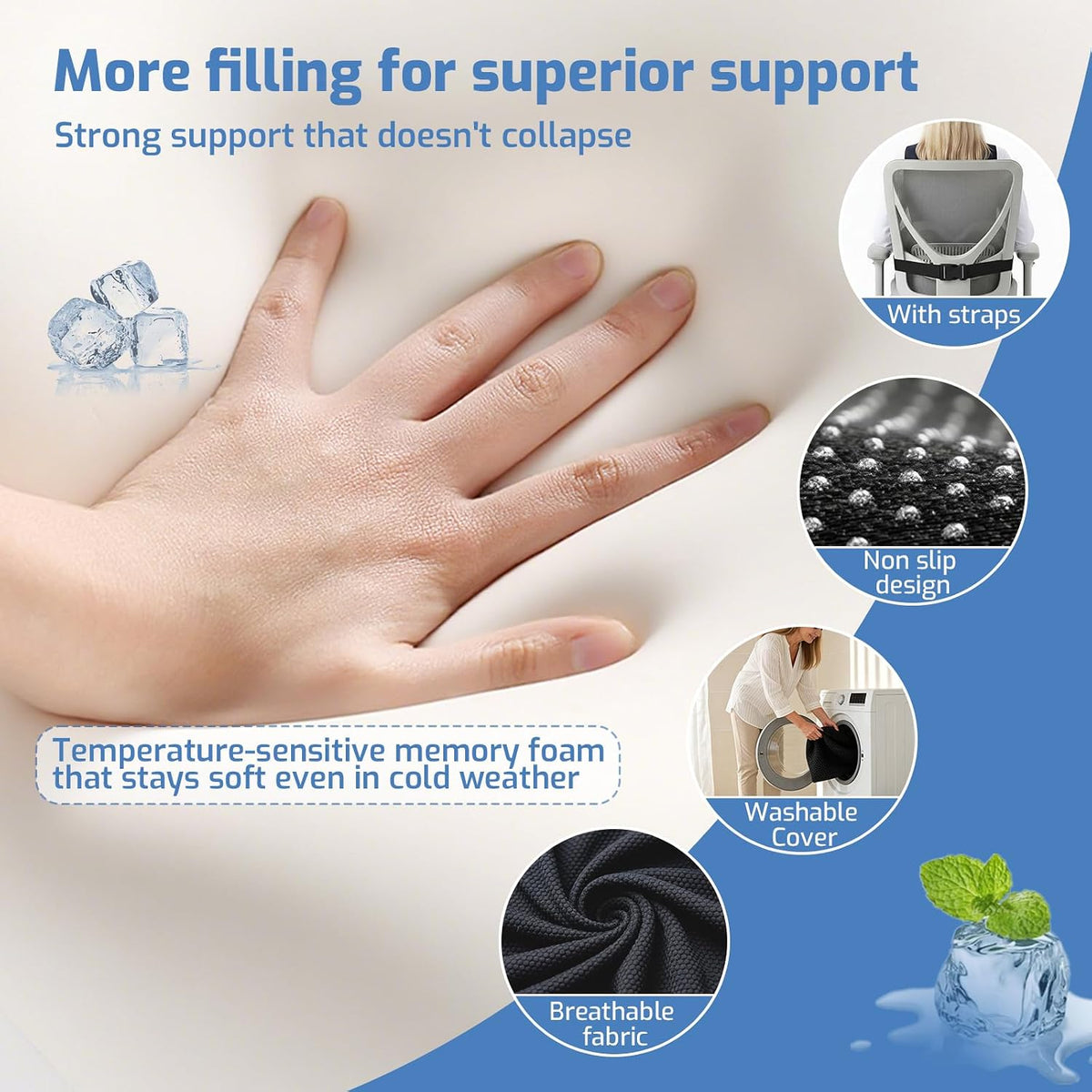Ergonomic Seat Cushion with Lumbar Support Pillow for Office and Car