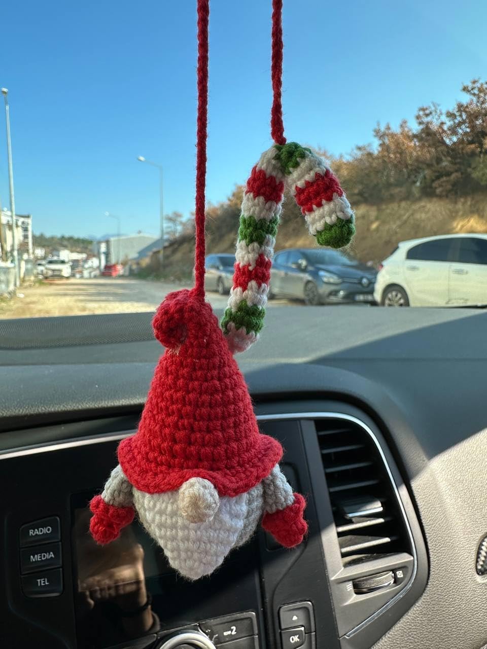 Crochet Christmas Car Mirror Hanging, Knitted Handmade car Mirror Charm, Crochet Gift, Car Accessories for Women, Cute Car Decor, Christmas House Decor (Cute Winter Gnom)