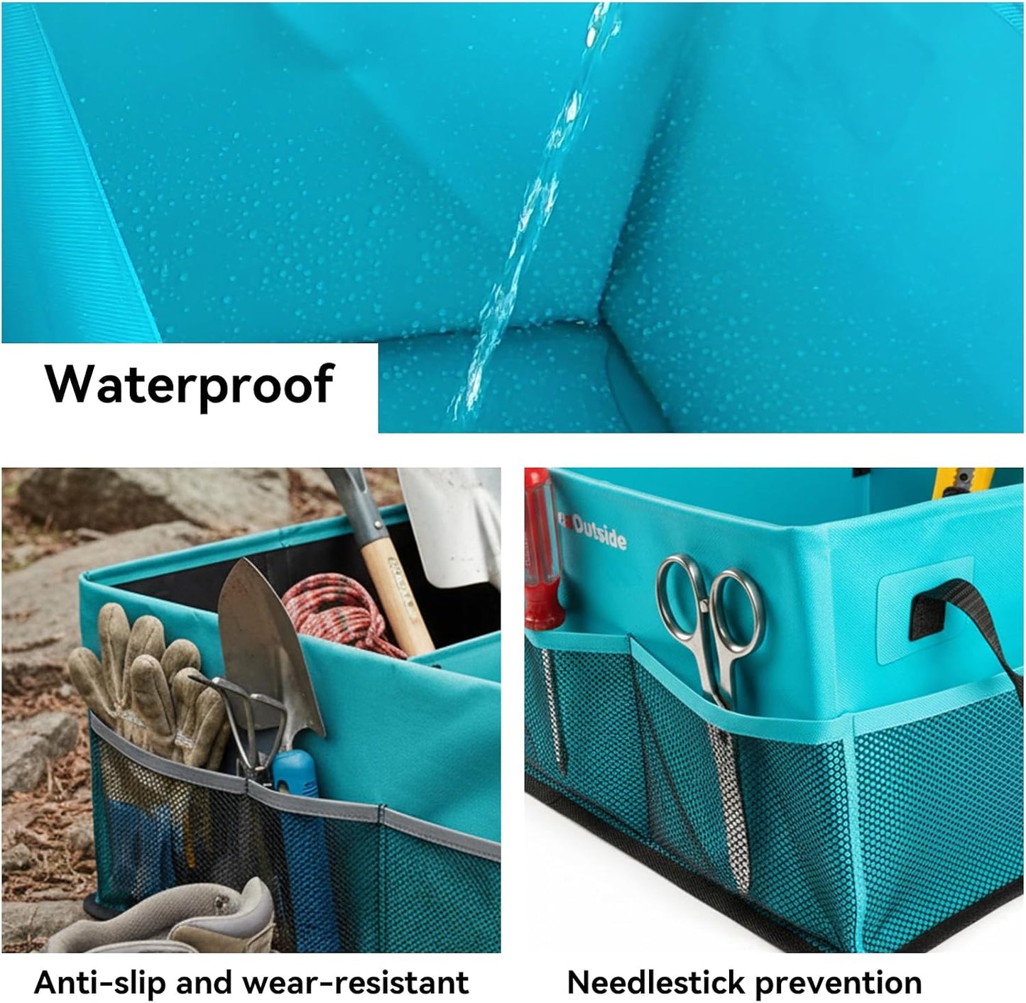 HiMagics Collapsible Waterproof Car Trunk Organizer, Soft PVC Storage Bin with Rugged PVC-Coated Fabric for SUV & Truck (Aqua Blue, PLUS)