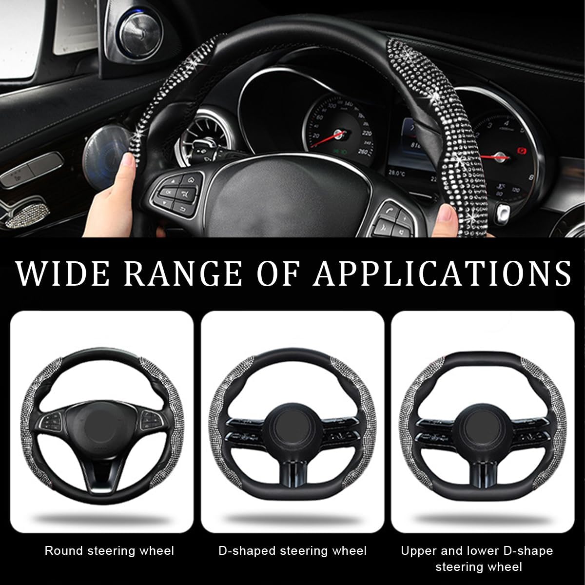 Yourkar 2 PCS Steering Wheel Cover, 15 Inches Crystal Diamond Bling Cover for Auto Steering Wheels, Safety Non-Slip Universal Fit Sparkly Steering Wheel Cover, Car Accessories (Pink)