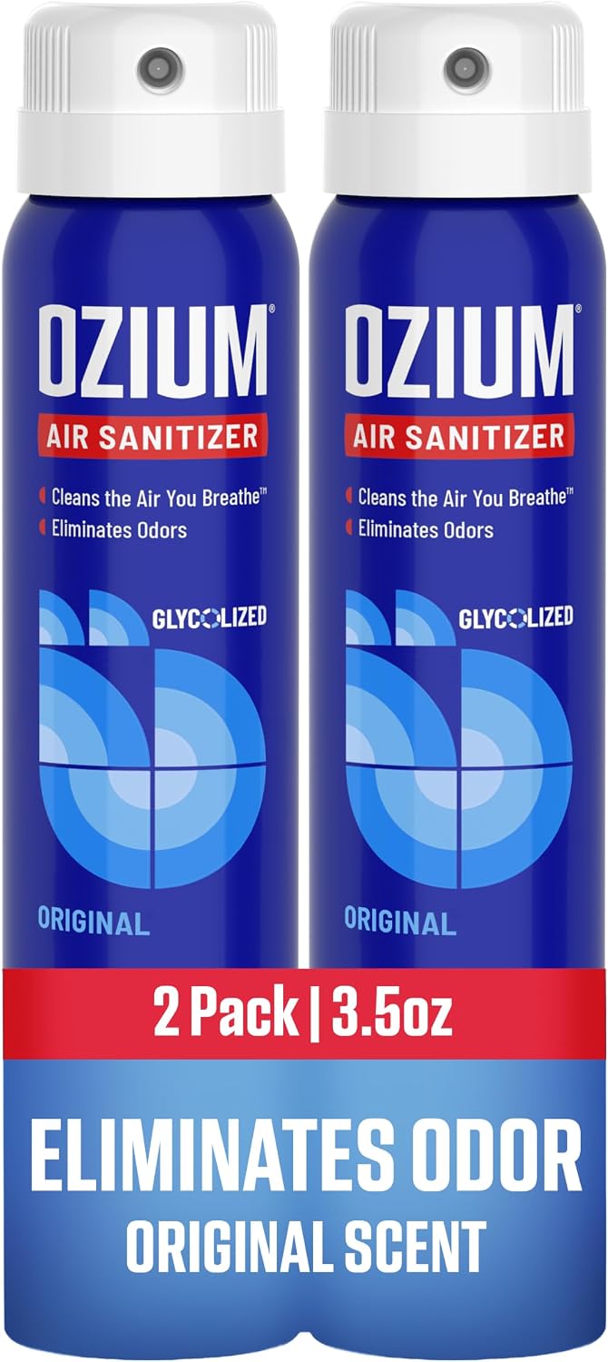 Ozium 3.5 Oz. Air Sanitizer & Odor Eliminator for Homes, Cars, Offices and More, Original Scent,(Pack of 2), clear