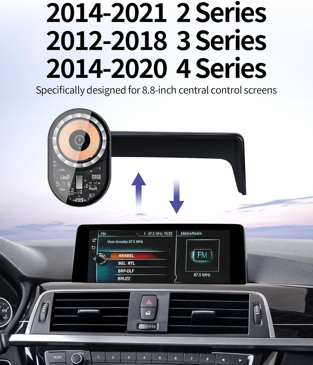Wireless Charger Car Phone Mount for BMW 3-Series 2012-2018, 2-Series 14-21