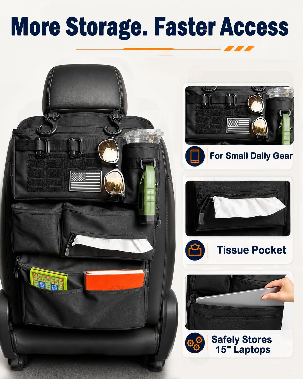 Backseat Car Organizer, Tactical MOLLE Seat Back Organizer with 6 Pockets