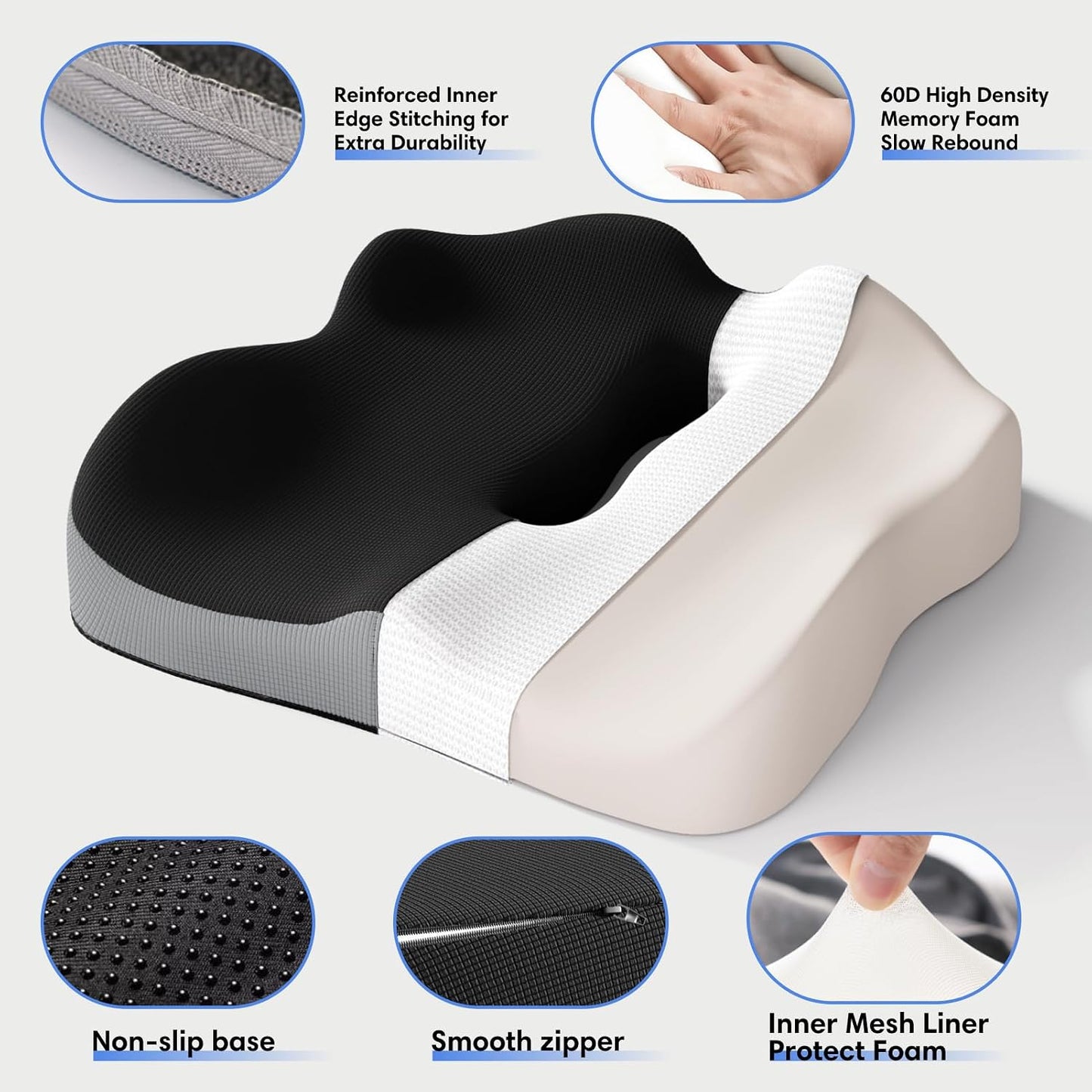 Memory Foam Seat Cushion for Office Chairs, Car Seat, Wheelchair, Desk Chair Pad - Extra Large Ergonomic Sciatica Coccyx & Tailbone Pain Relief Back Support Pillow for Long Sitting & Driving