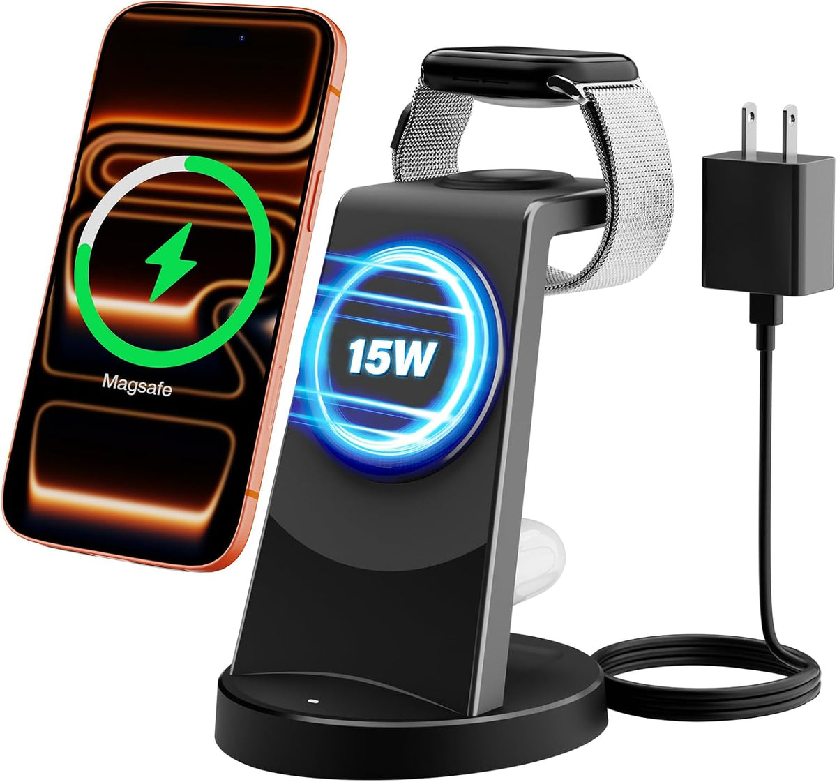 Magnetic Charger 15W Magnetic 3-in-1 Wireless Charging Station for Apple