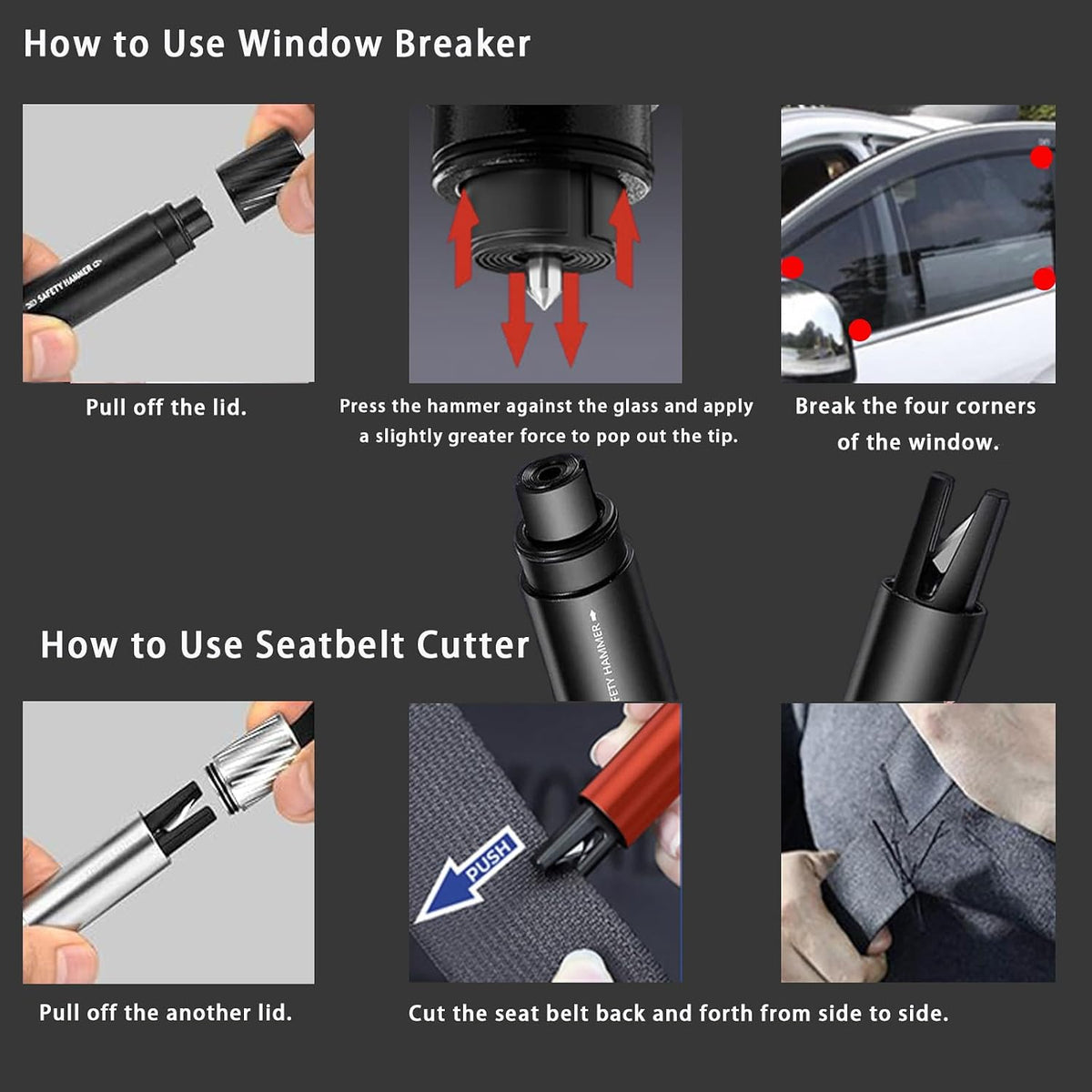 4 Pack 2026 Upgraded Safety Hammer,Safe Hammer Glass Breaker Under Water, Window Breaker Seatbelt Cutter,Emergency Escape Tool,Seatbelt Cutter and Glass Breaker for Cars