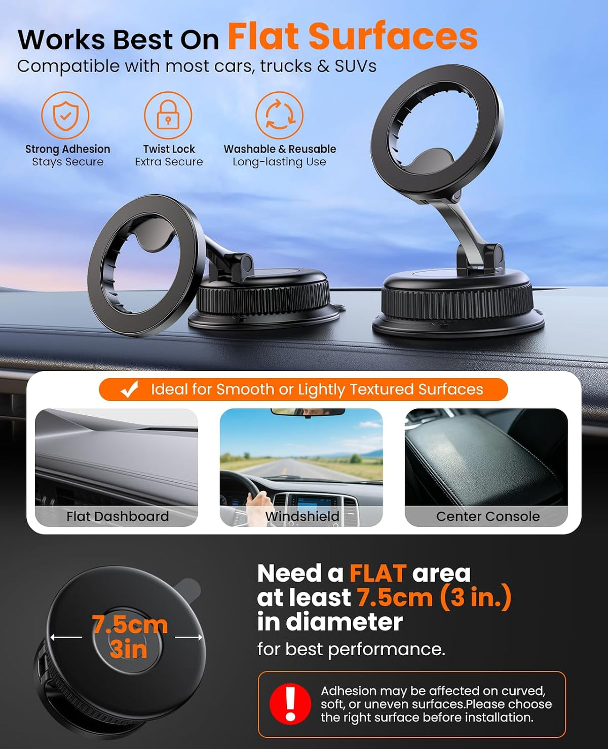 Magnetic Car Phone Holder for Dashboard, MagSafe Car Mount, Nano Gel Suction Car Phone Mount, Foldable Automotive Dashboard Phone Holder, 360° Rotatable for iPhone 17 16 15 14 13 12 Series