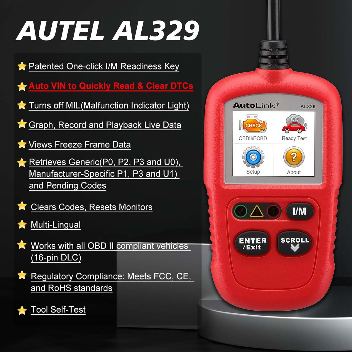 Autel OBD2 Scanner AL329, Vehicle Check Engine Code Reader