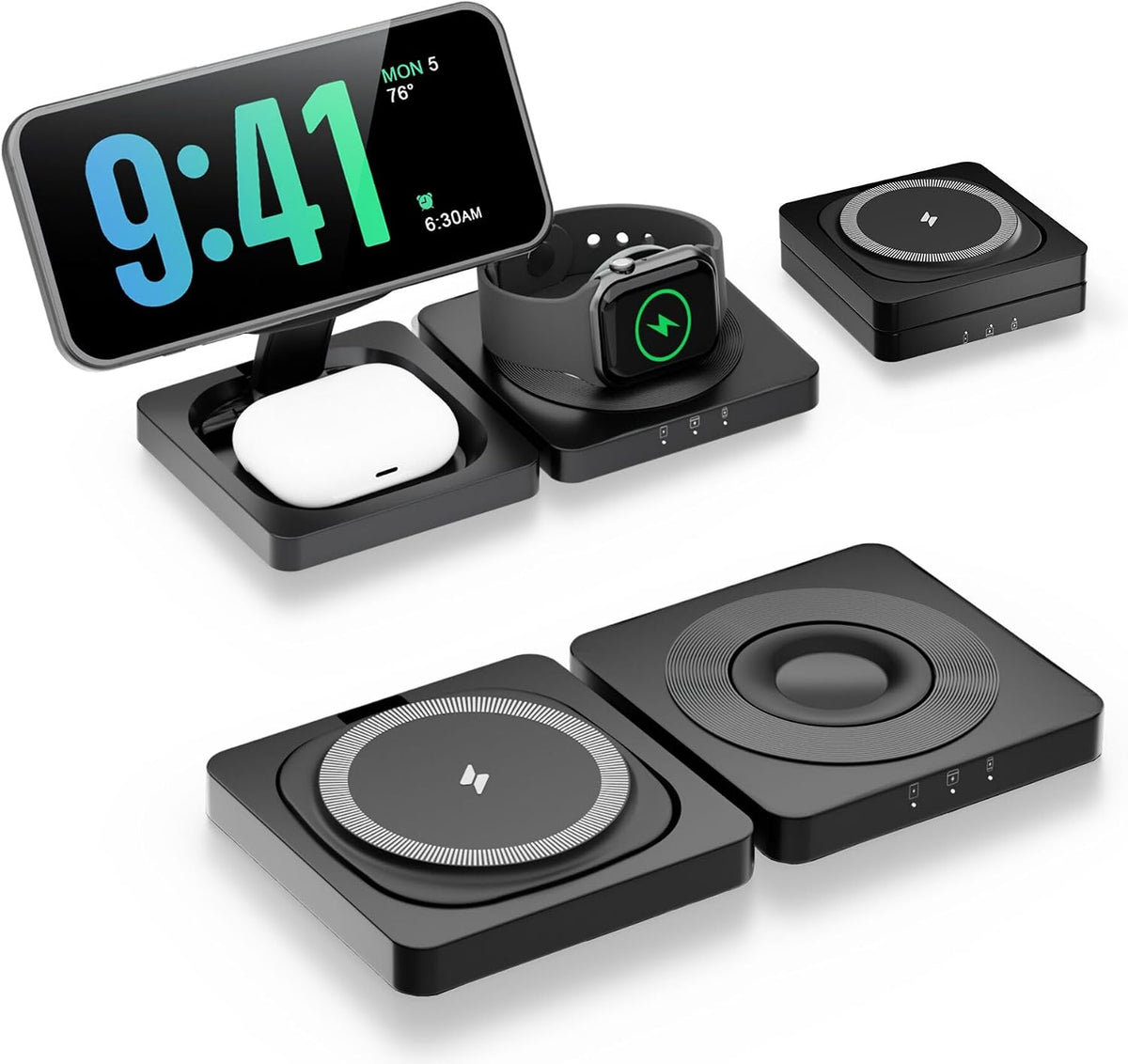 3-in-1 Foldable Magnetic Wireless Charger,15W Fast Charging Pad for Travel