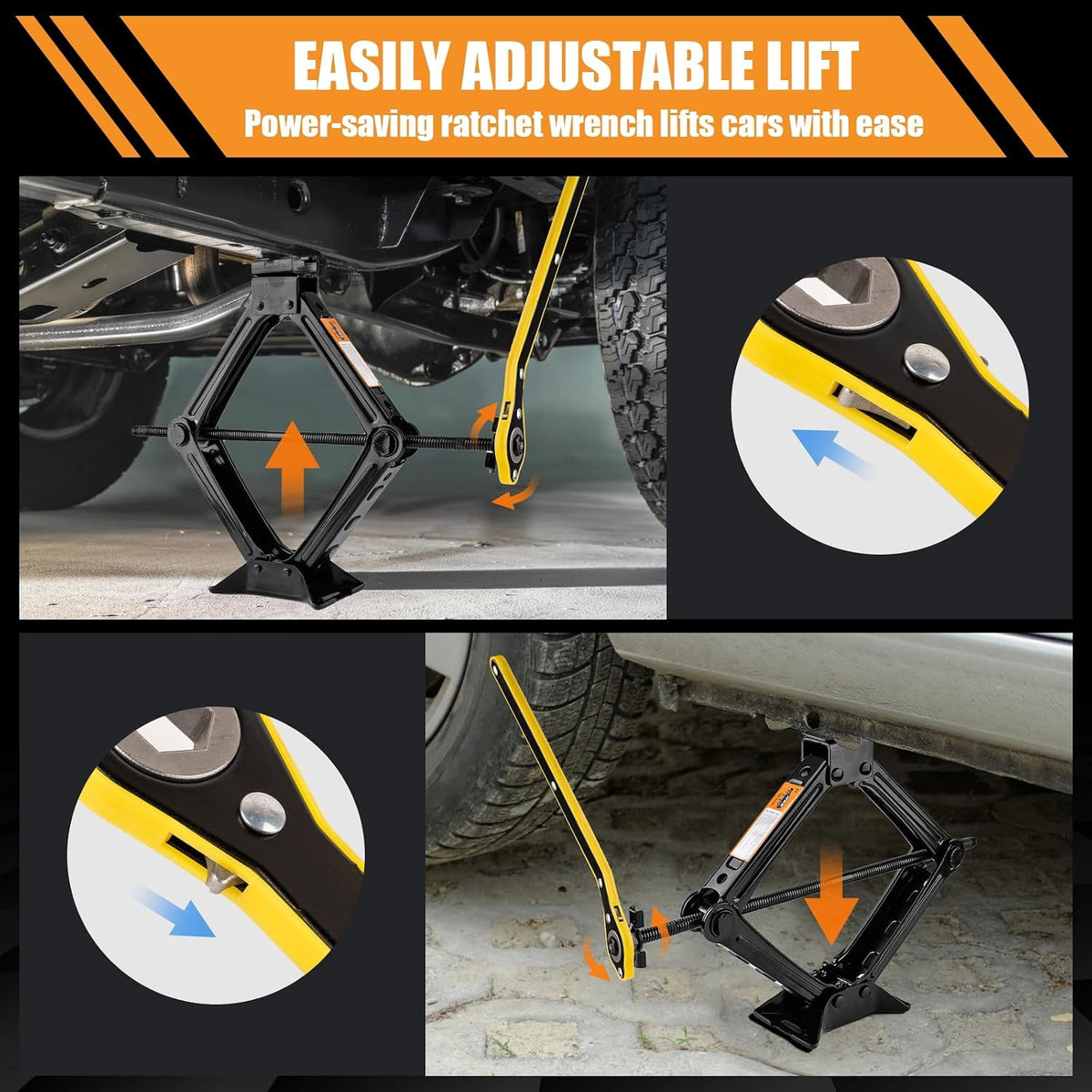 Beaiguna Portable Car Jack Kit, 2 Ton (4409 lbs) Scissor Jack for Car, Upgrade Emergency Spare Tire Changing Repair Kit, Scissor Jack Kit with Lug Wrench, Universal Vehicle Scissor Lift Jacks for SUV
