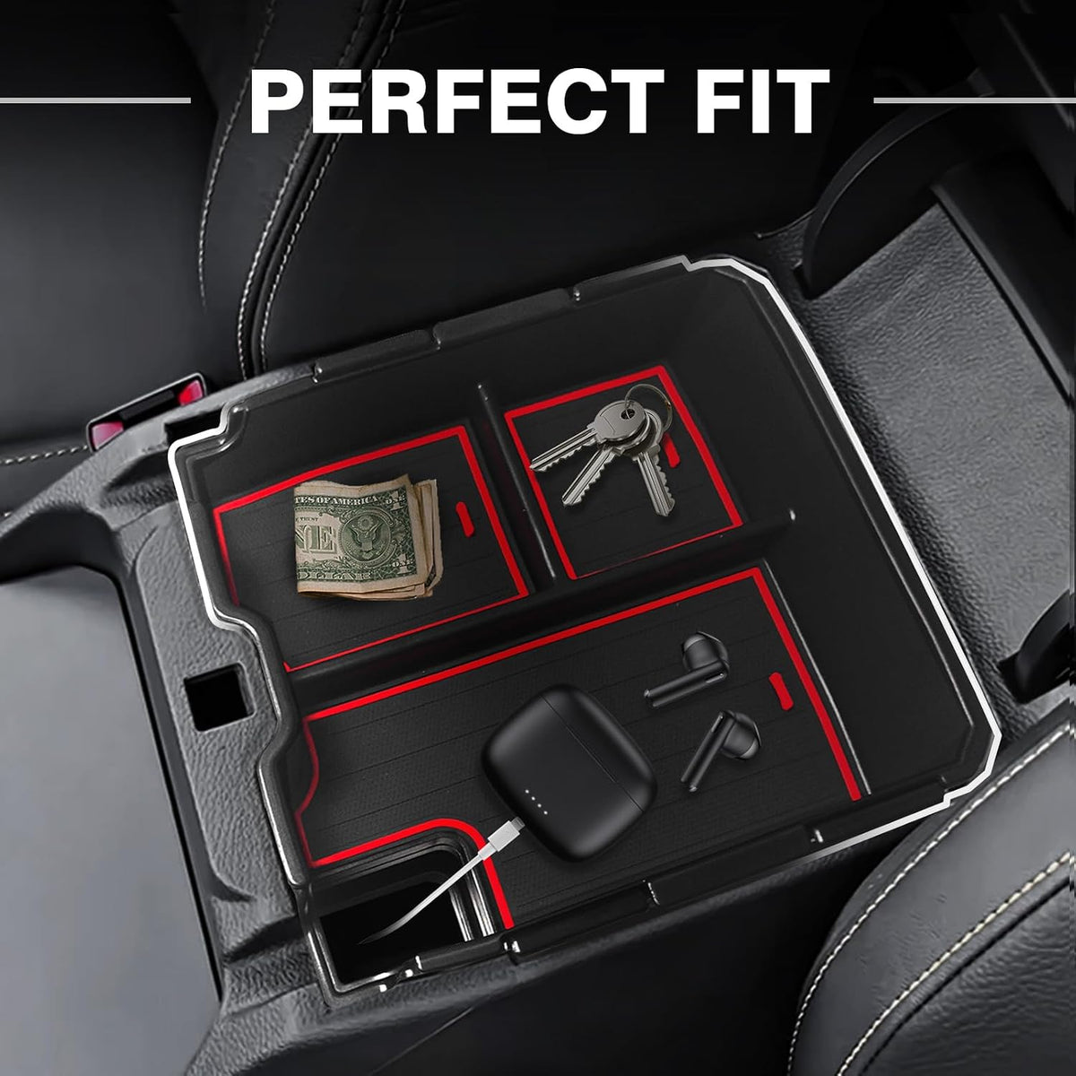 Muslogy Two-Layer Console Organizer for 2024+ Ford Ranger & Raptor (Red)
