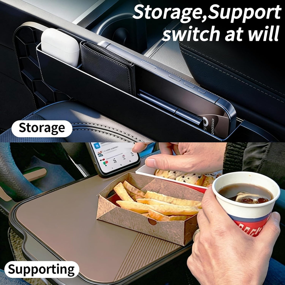 Car Steering Wheel Desk, 2-in-1 Steering Wheel Table & Storage Tray with Cup Holder,ar Seat Gap Filler Organizer, for Standard Round Steering Wheels (Brown)