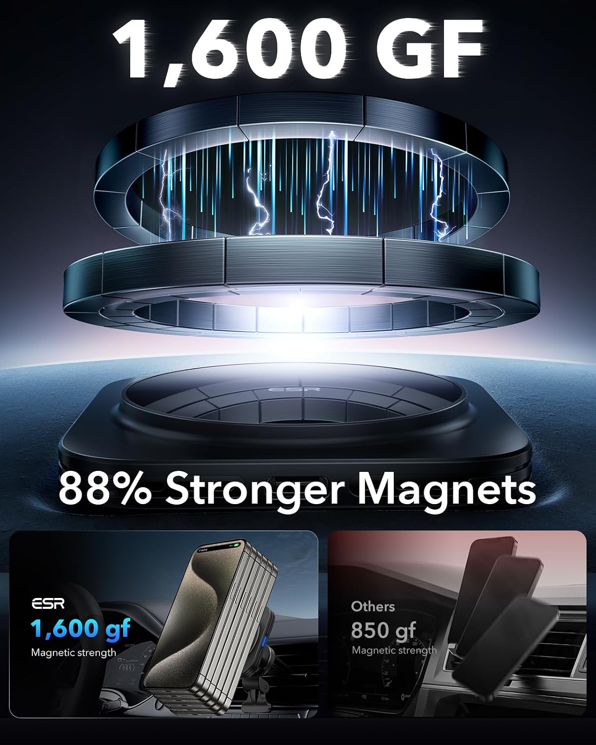 ESR for MagSafe Car Mount Charger for iPhone 17-12, Samsung S26/S25