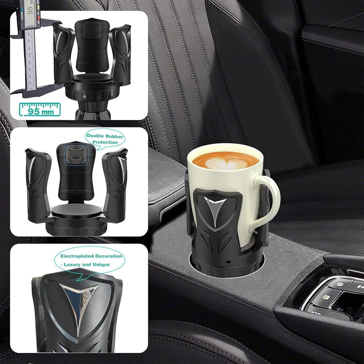 Car Cup Holder Expander,Cup Holder Extender Adapter with Adjustable Arm & Base,Compatible with 10-64oz Larges Bottles,Most Cars,Multiple Scenarios for Daily Commuting and Long-Distance Travel,Black