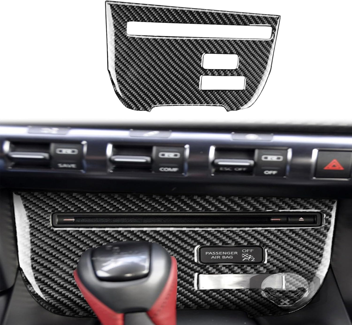 Carbon Fiber Car CD Player Control Panel Bluetooth Multimedia Audio Player FM Transmitter Decoration Decads Car Accessories Compatible with Nissan GTR R35 2008-2016 Black Type-A