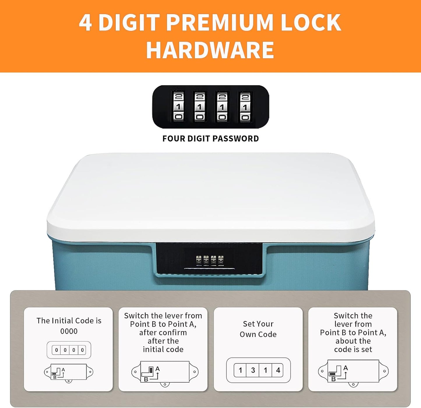 Lockable Storage Container Bin, 4.2 Gallon Capacity Organizer Box with Combination Lock, Heavy Duty Plastic Trunk, Usable As Item Organizer Or Office File Storage(Blue)