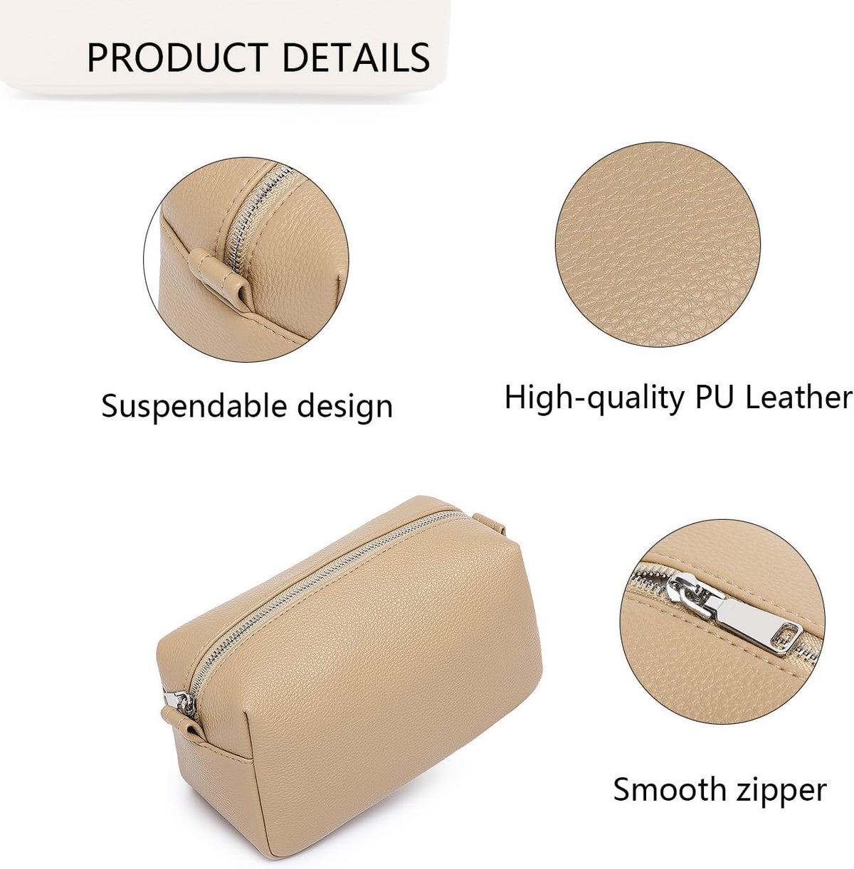Travel Makeup Bag, Ring Clasp Wristlet Organizer (Sandy)