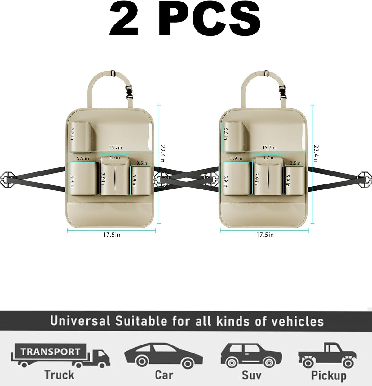 GMQ Backseat Car Organizer with Touch Screen,Protectors Kick Mats Travel Accessories for Kids,Multifunctional Seat Back Organizer Car Travel Organizer Accessories (Beige, 2PCS)