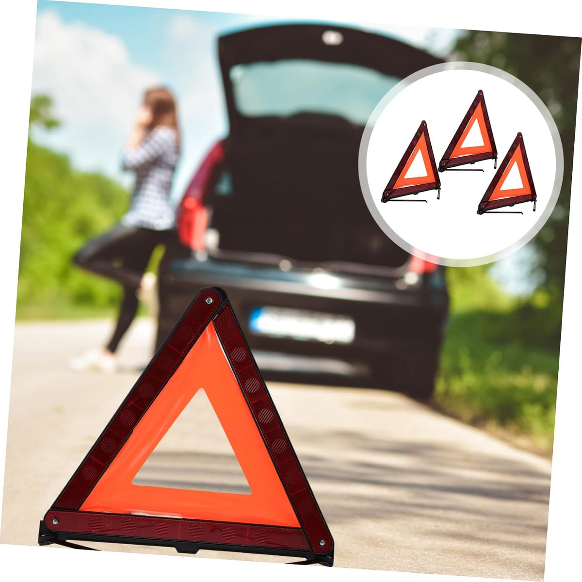 3 Pack Reflective Triangle Warning Signs for Car Roadside Emergencies