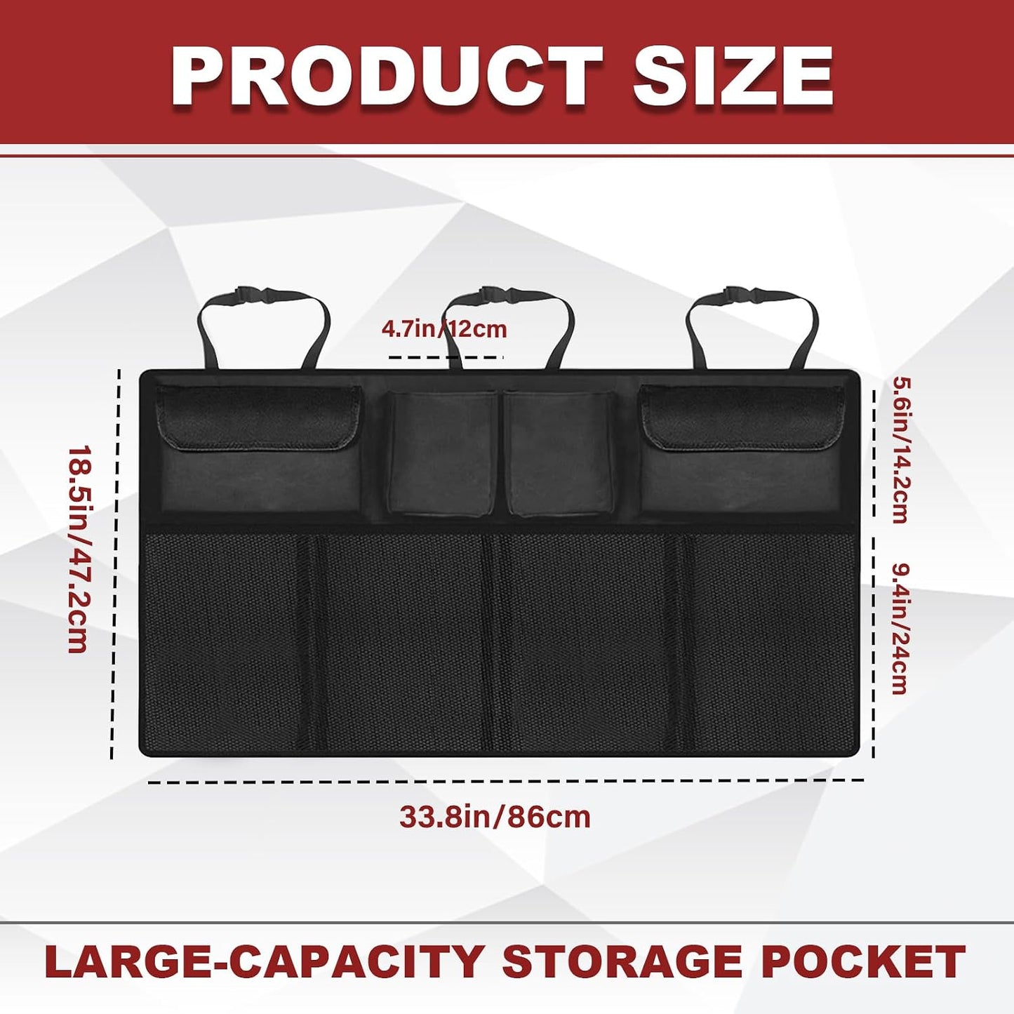 Trunk Organizer with 8 Storage Pockets, Large Capacity Car Storage Bag, Automotive Interior Cargo Organization Storage Bag Accessories, Universal for SUV, Truck, Van