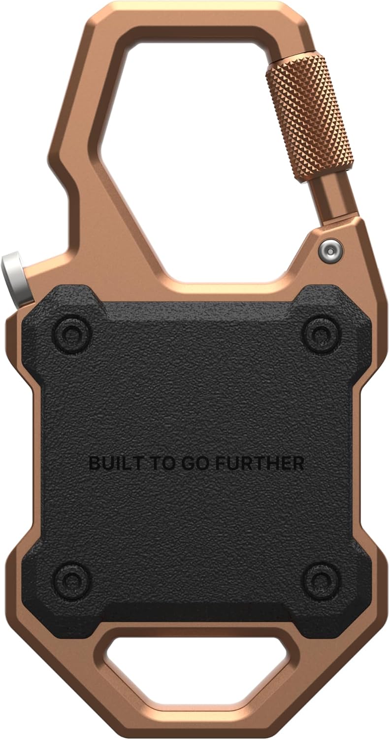 URBAN ARMOR GEAR UAG Designed for AirTag (Gen 2 & 1) Case with Built-in Bottle Opener Monarch - Hard Shell Lock Case AirTag Holder Locking Carabiner for Keys, Luggage & Bags, Black/Copper