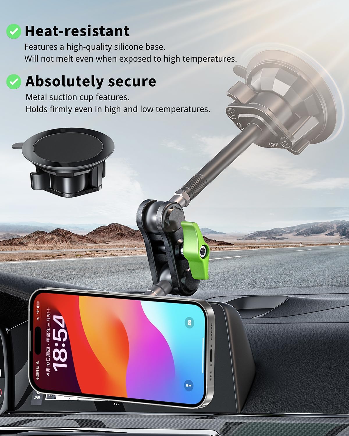 Magnetic Car Phone Holder, Ultra Stable Windshield Phone Mount, Strong Suction Cup & Powerful Magnetic, 360° Rotatable, Durable Premium Aluminum Alloy, for All Vehicles & All Smartphones