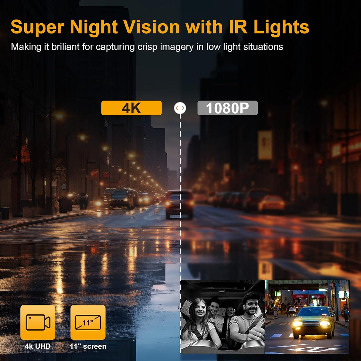 3 Channel Mirror Dash Cam with Front 4K, in-Cabin & Rear 1080P Cameras, Enhanced Night Vision, G-Sensor & Parking Monitor, 64GB Card Included, Triple Rear View Mirror Camera for Cars & Trucks