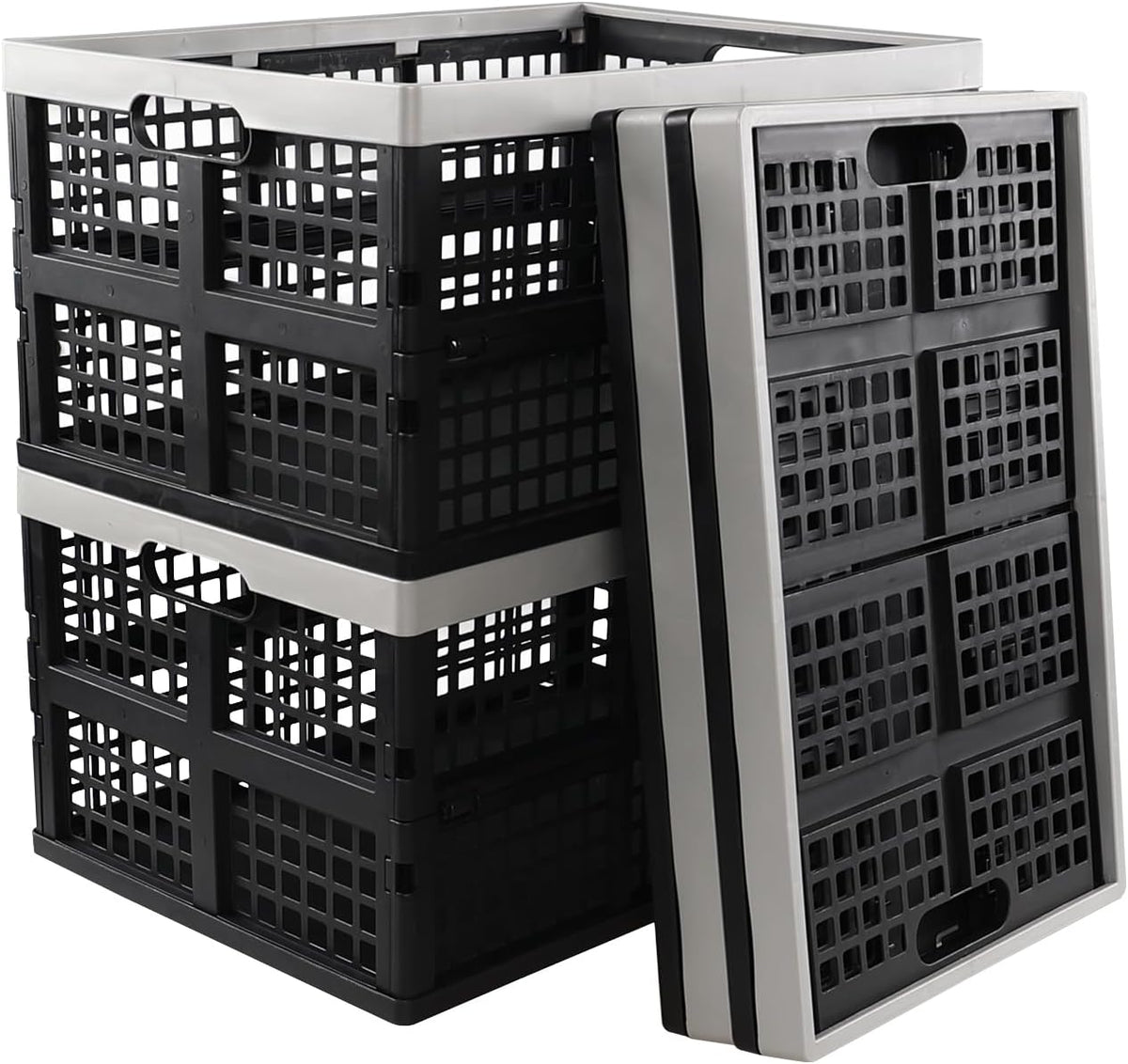4-pack 42 L Collapsible Storage Crate, Plastic Folding Crate Basket